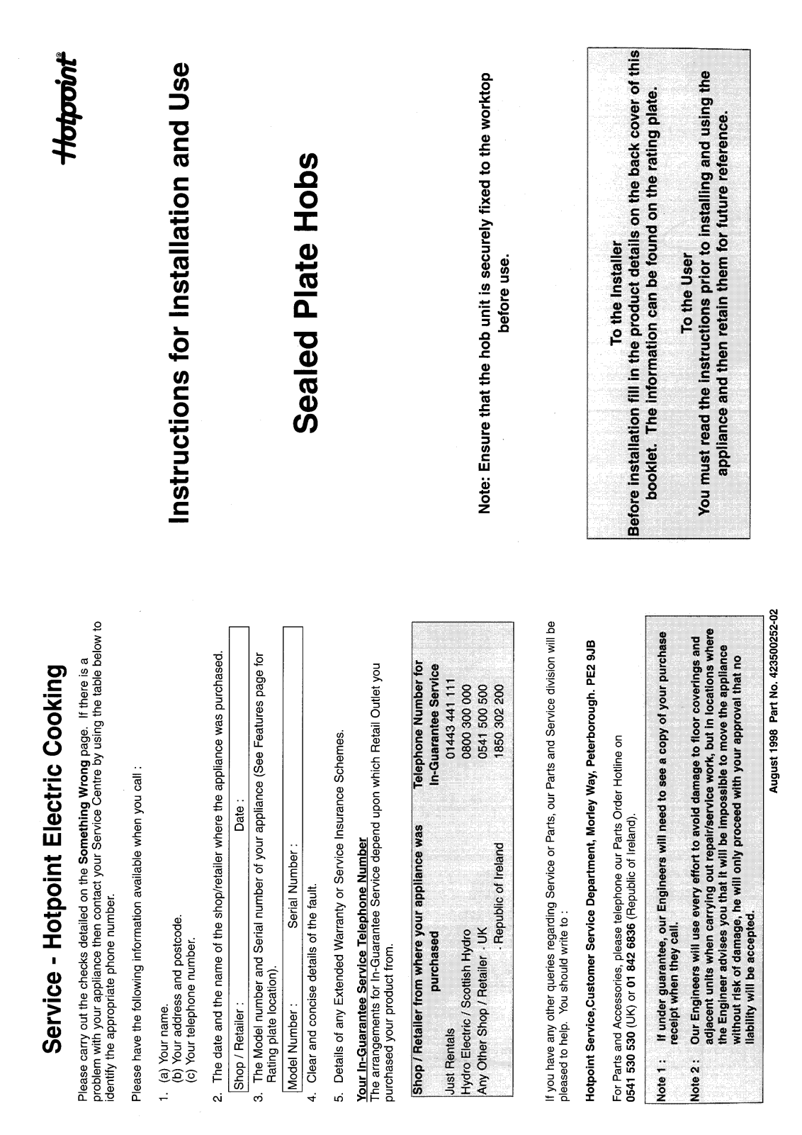 Hotpoint-Ariston HBBE12 User Manual