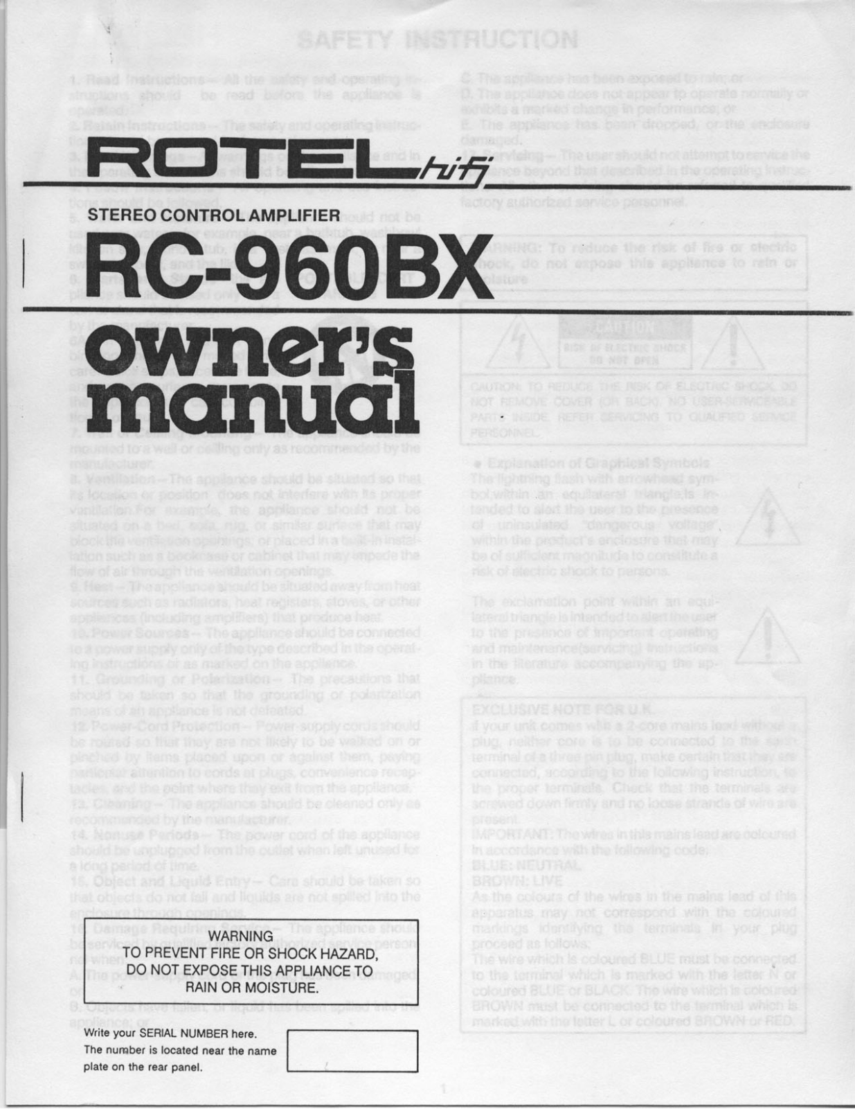 Rotel RC-960BX User Manual