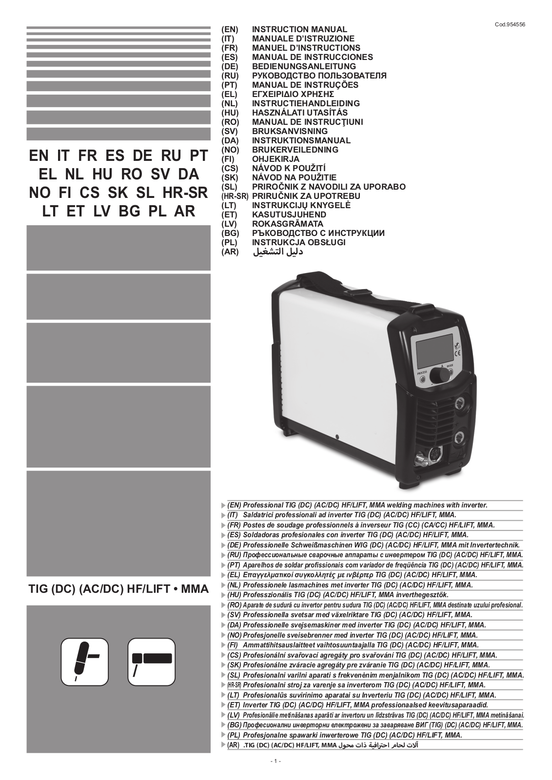 Telwin INFINITY TIG 225 DC-HF-LIFT VRD 230V operation manual