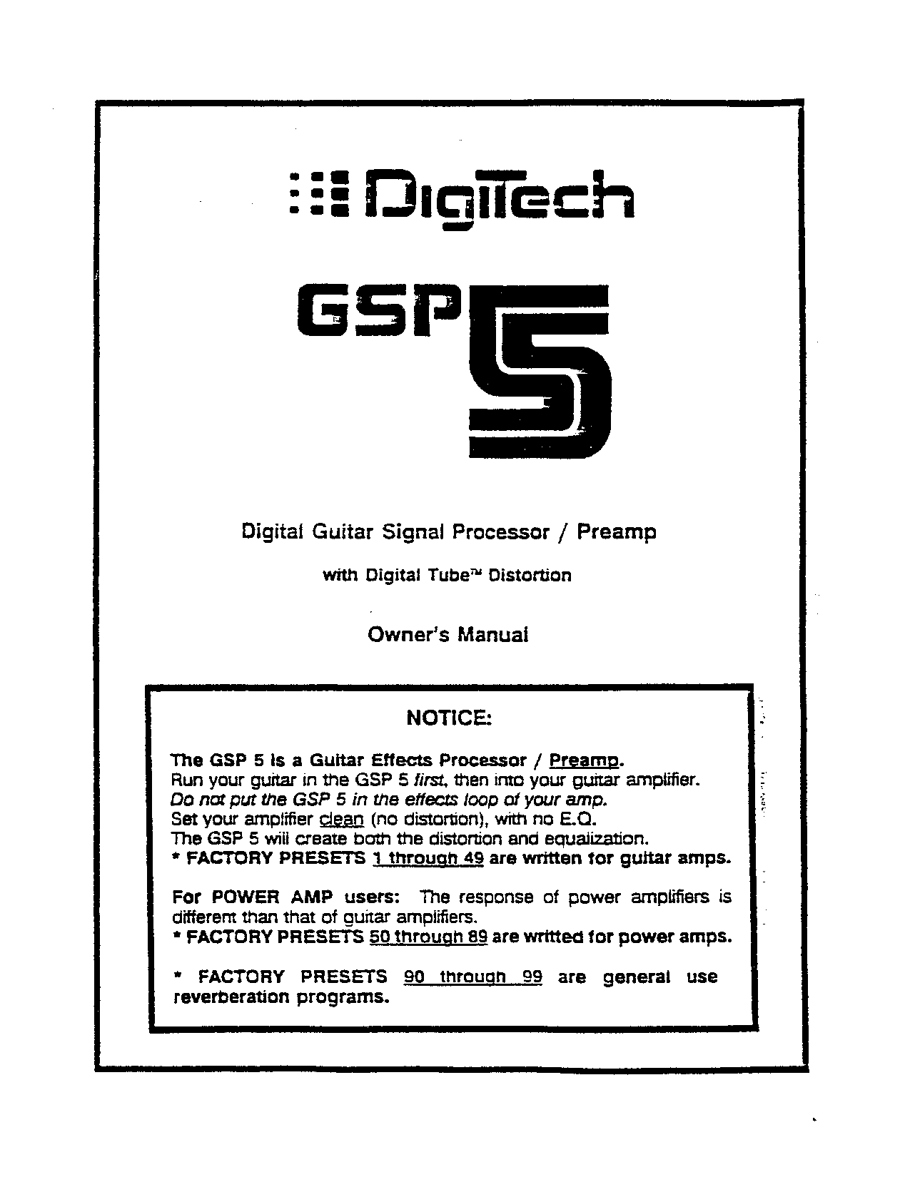 DigiTech GSP5 User Manual