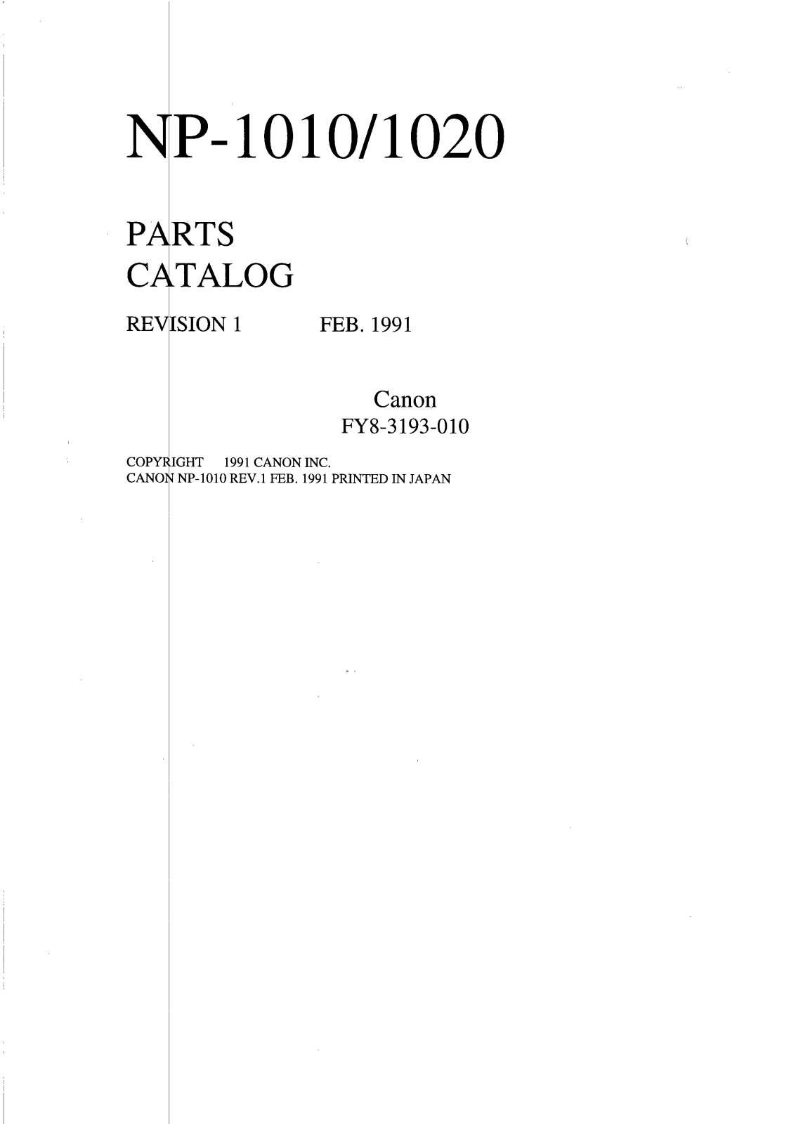 Canon Np1010 PARTS CATALOG