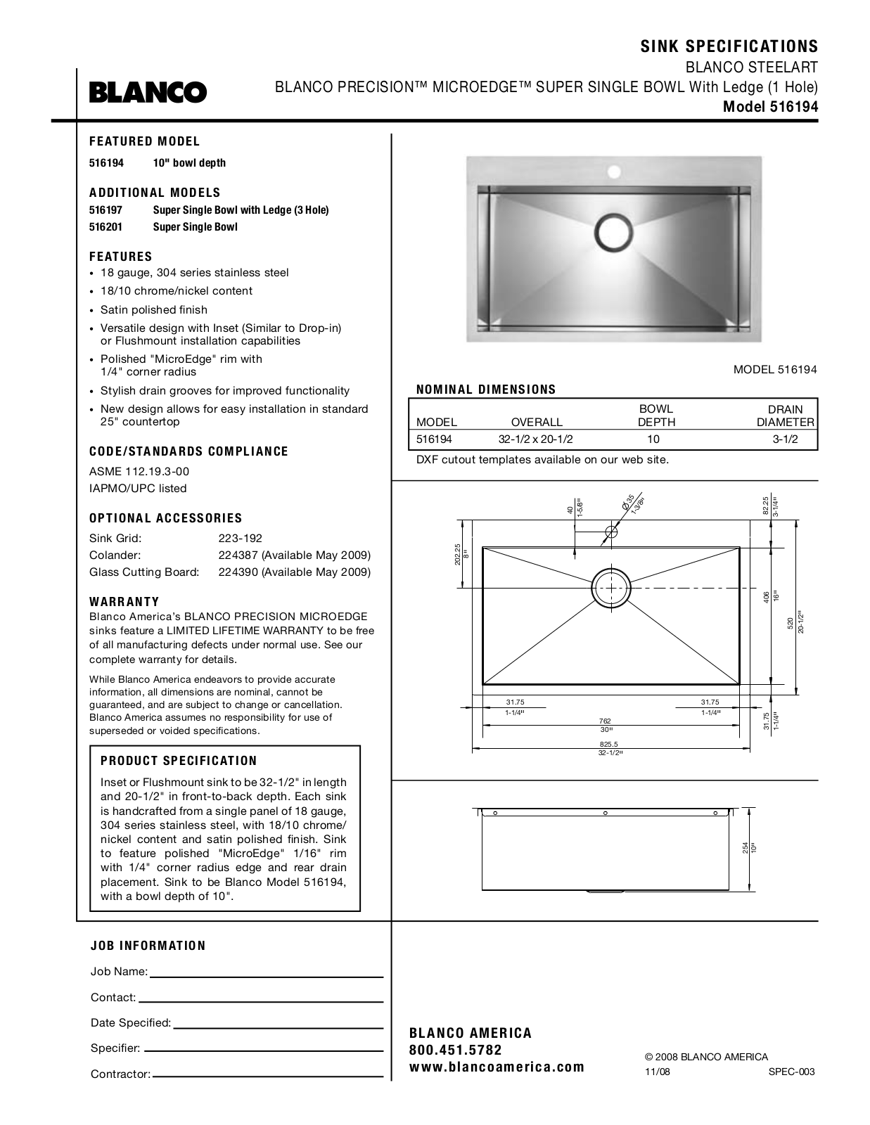 Blanco 516201, 516197, 516194 User Manual