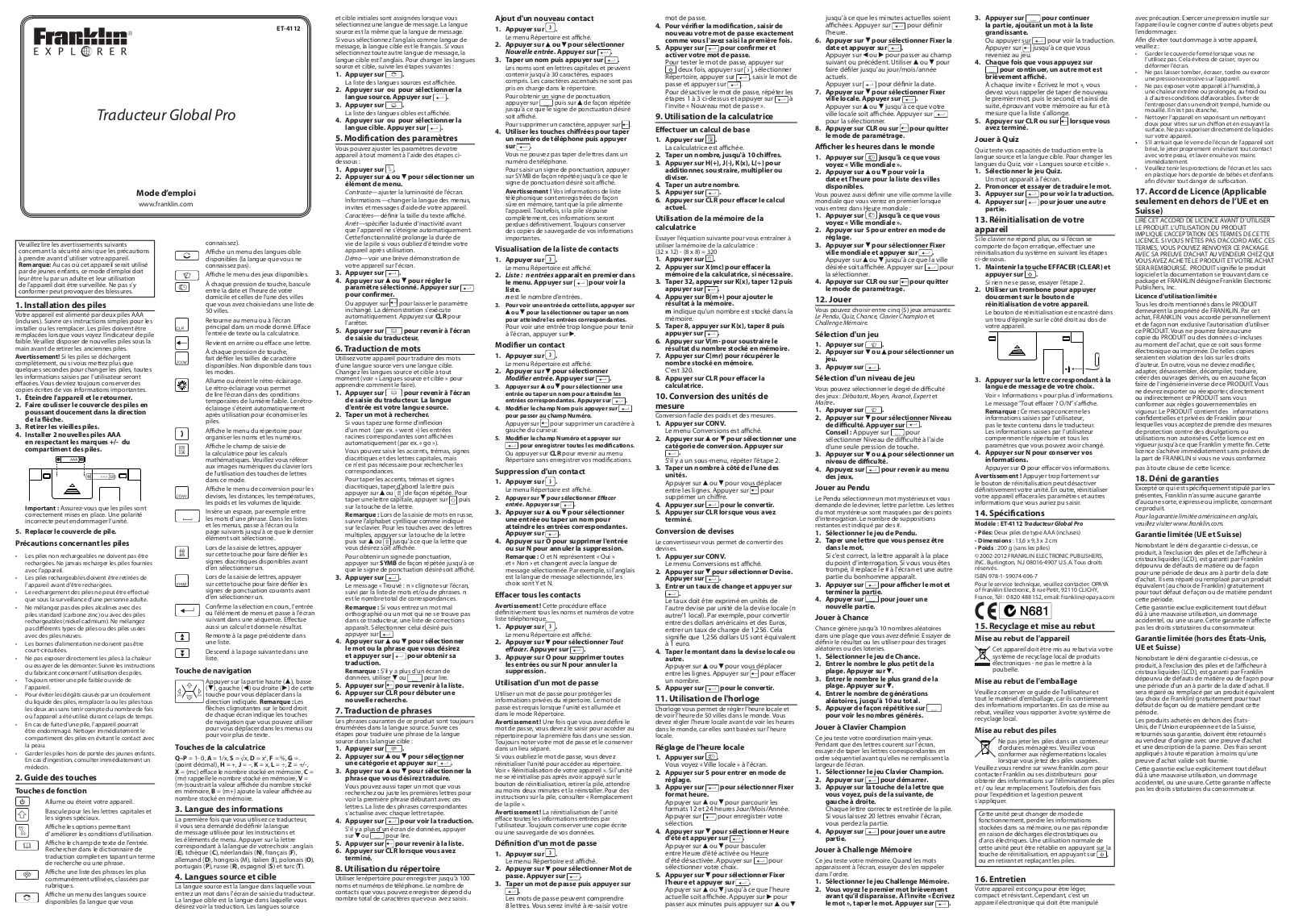 FRANKLIN ET-4112 User Manual