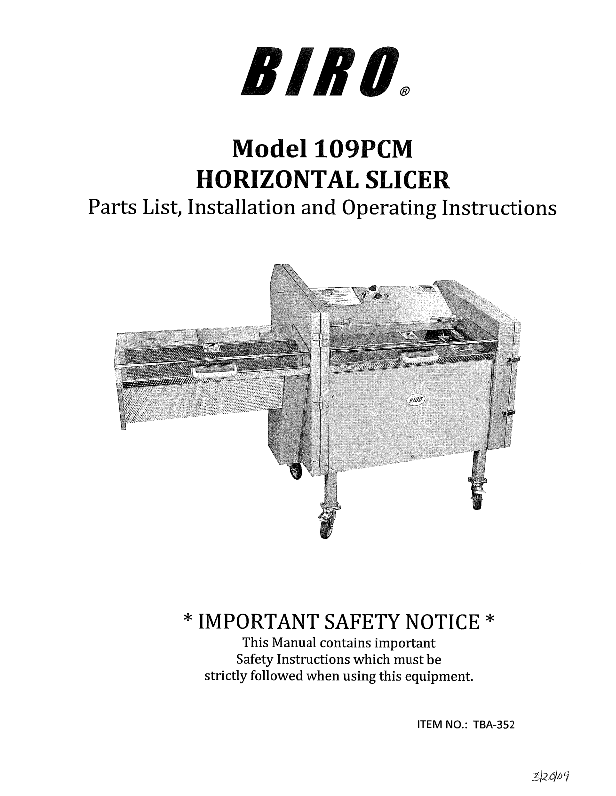 Biro 109PCM Installation  Manual