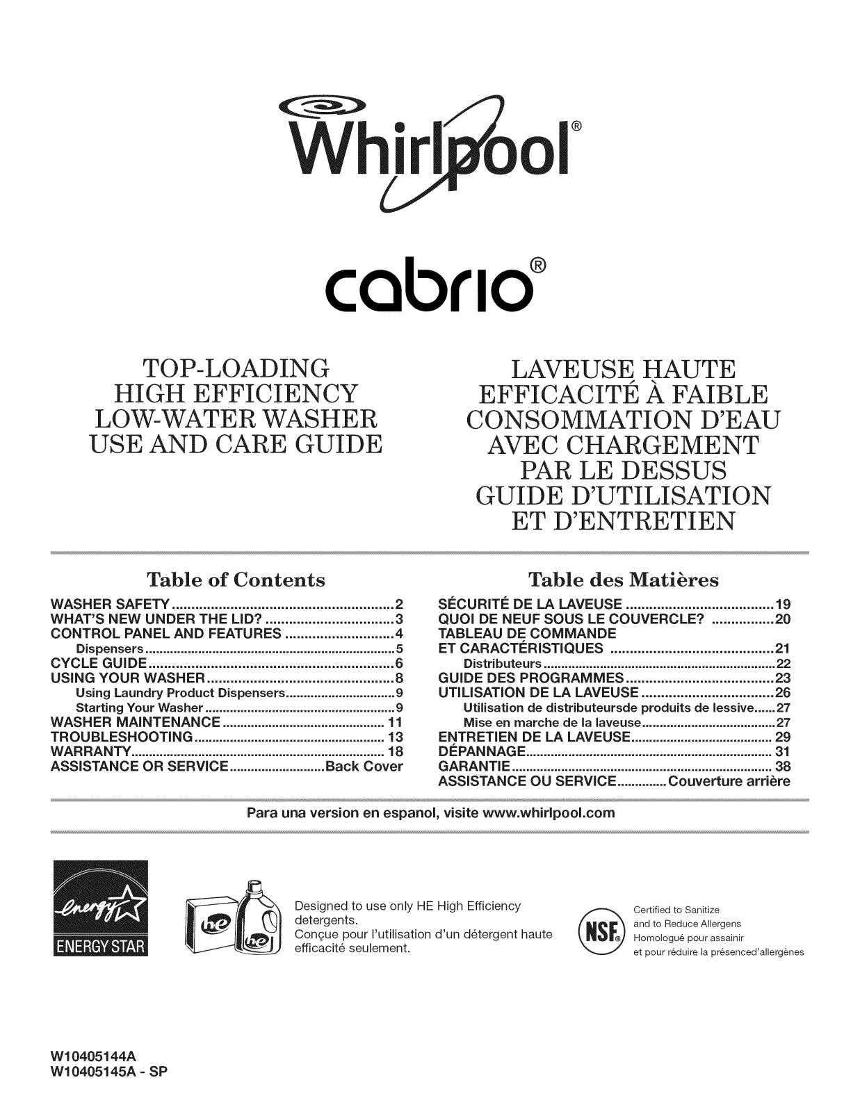 Whirlpool WTW8800YC0, WTW8800YC1, WTW8800YW0, WTW8800YW1 Owner’s Manual