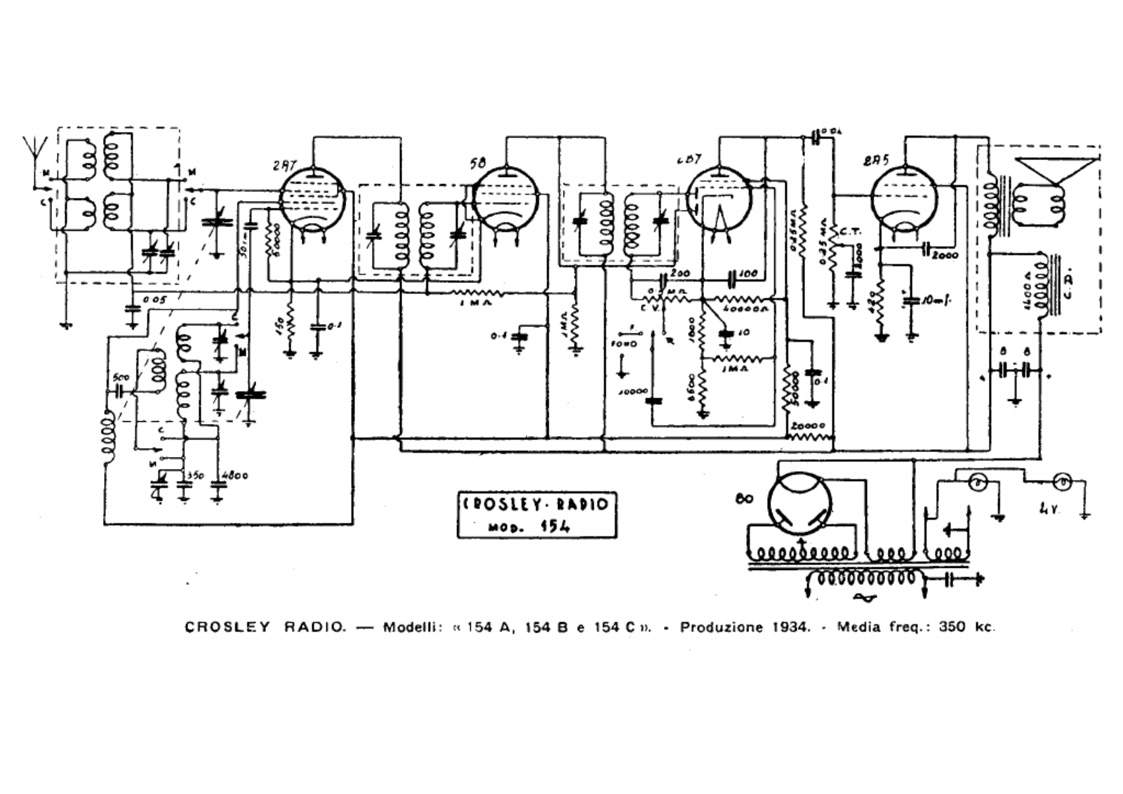 Siare Crosley 154a, 154b, 154c schematic