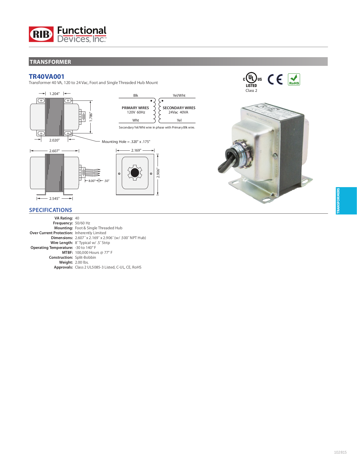 Schneider Electric TR40VA001 Data Sheet