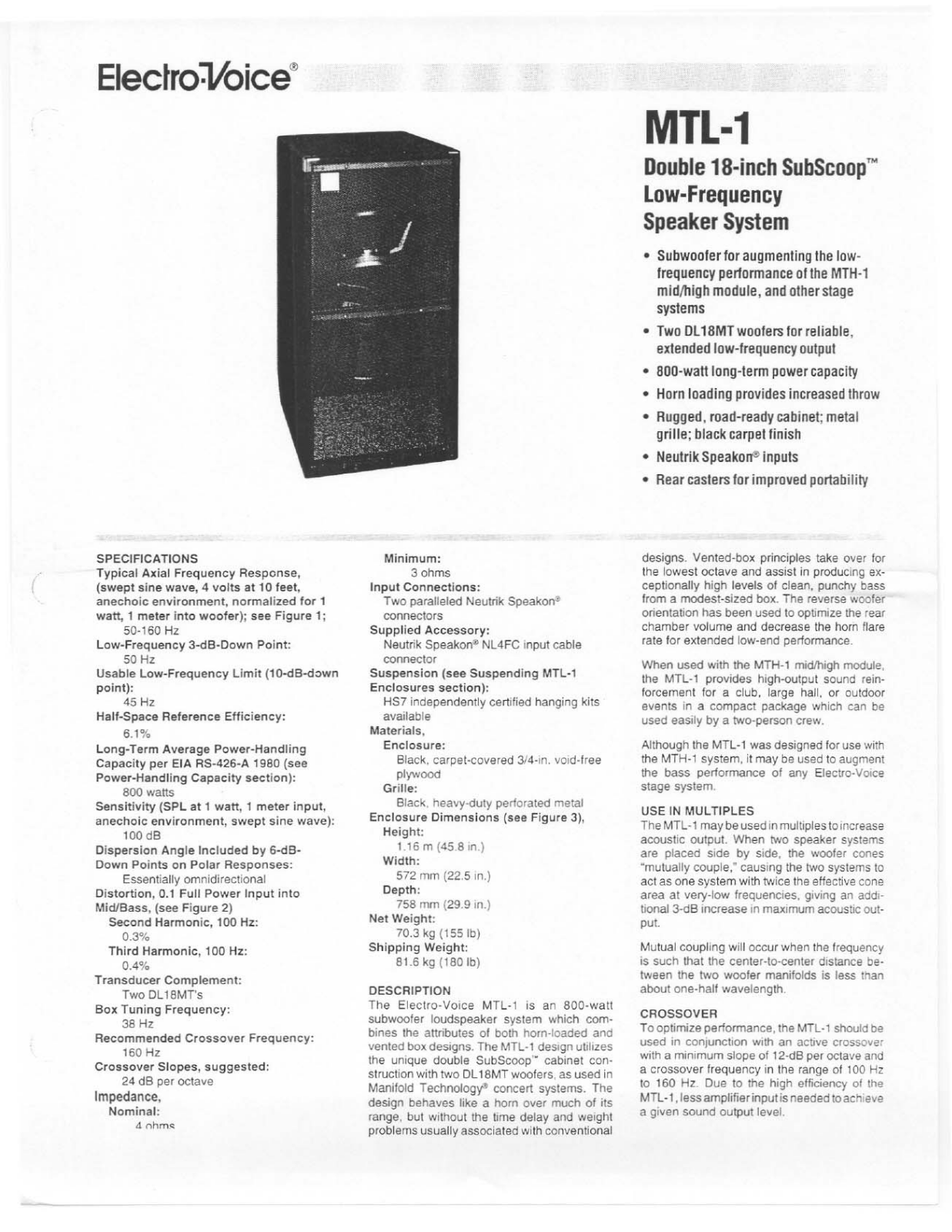 Electro-Voice MTL-1 User Manual