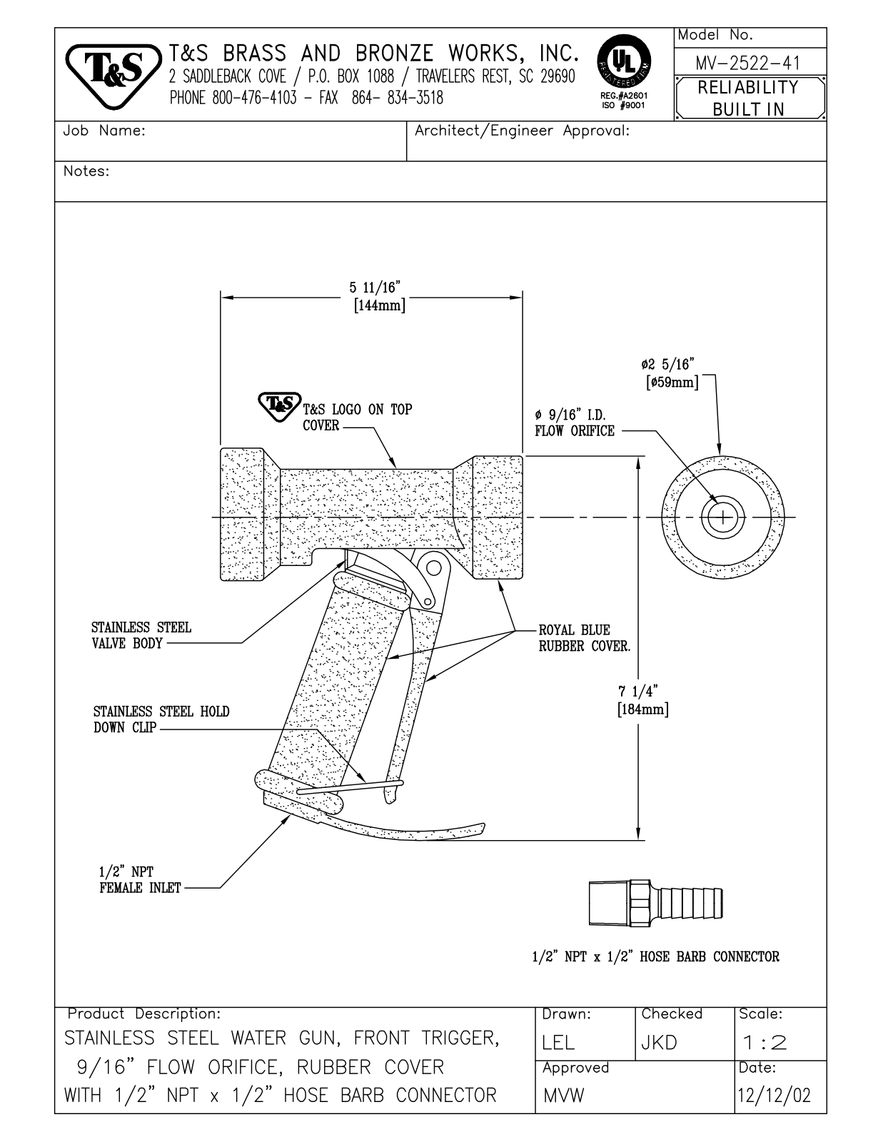 T&S Brass MV-2522-41 User Manual