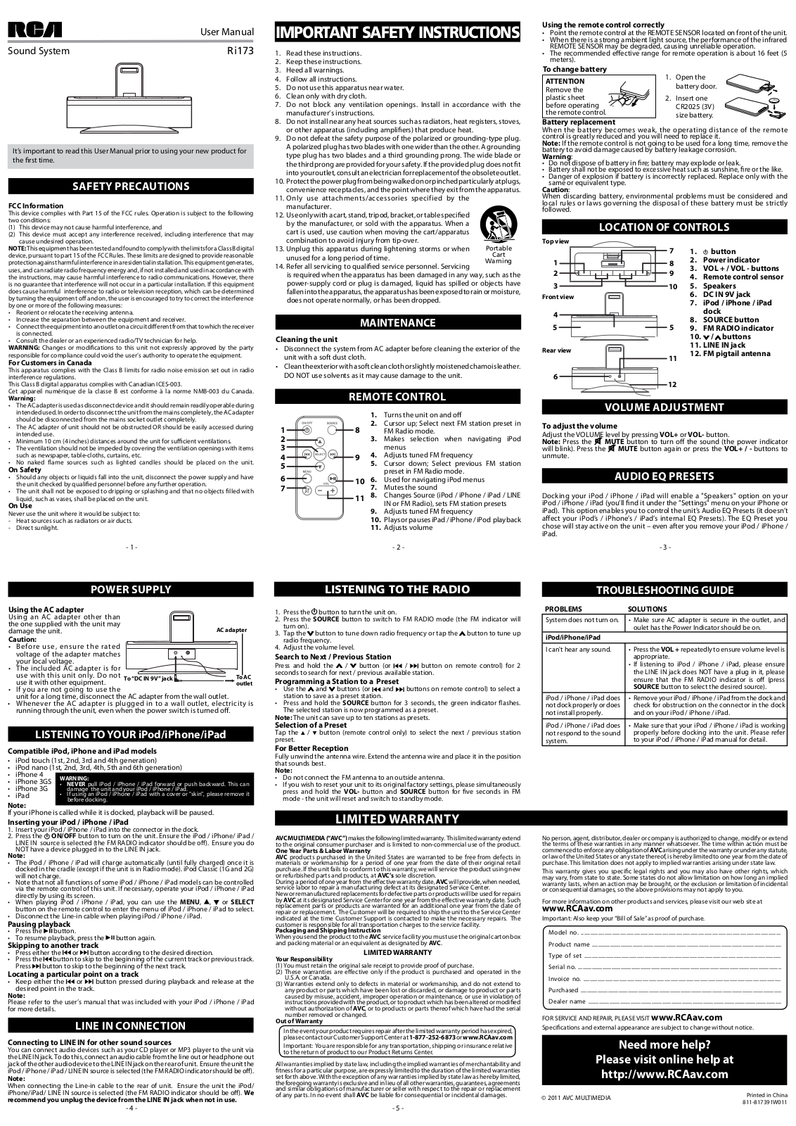 RCA Ri173 Owner's Manual