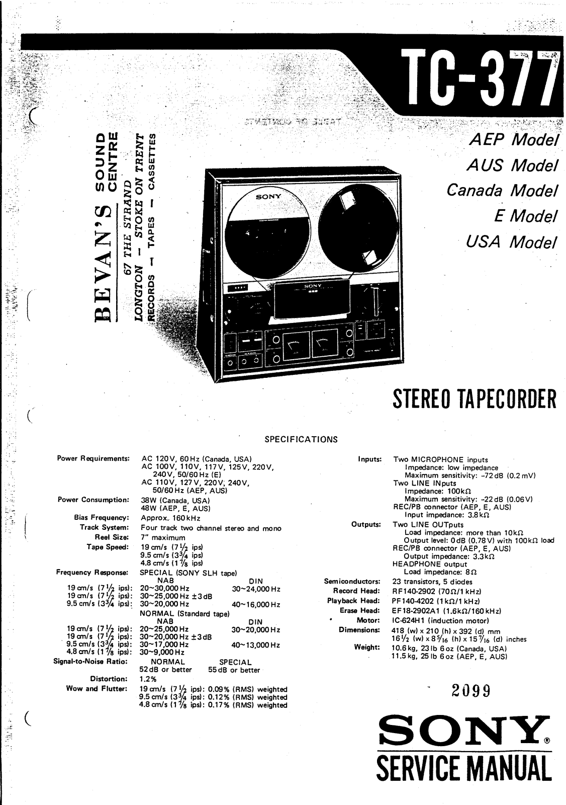 Sony TC-377 Service manual