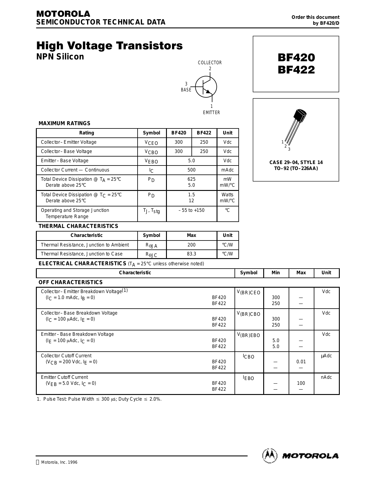 Motorola BF422 Datasheet