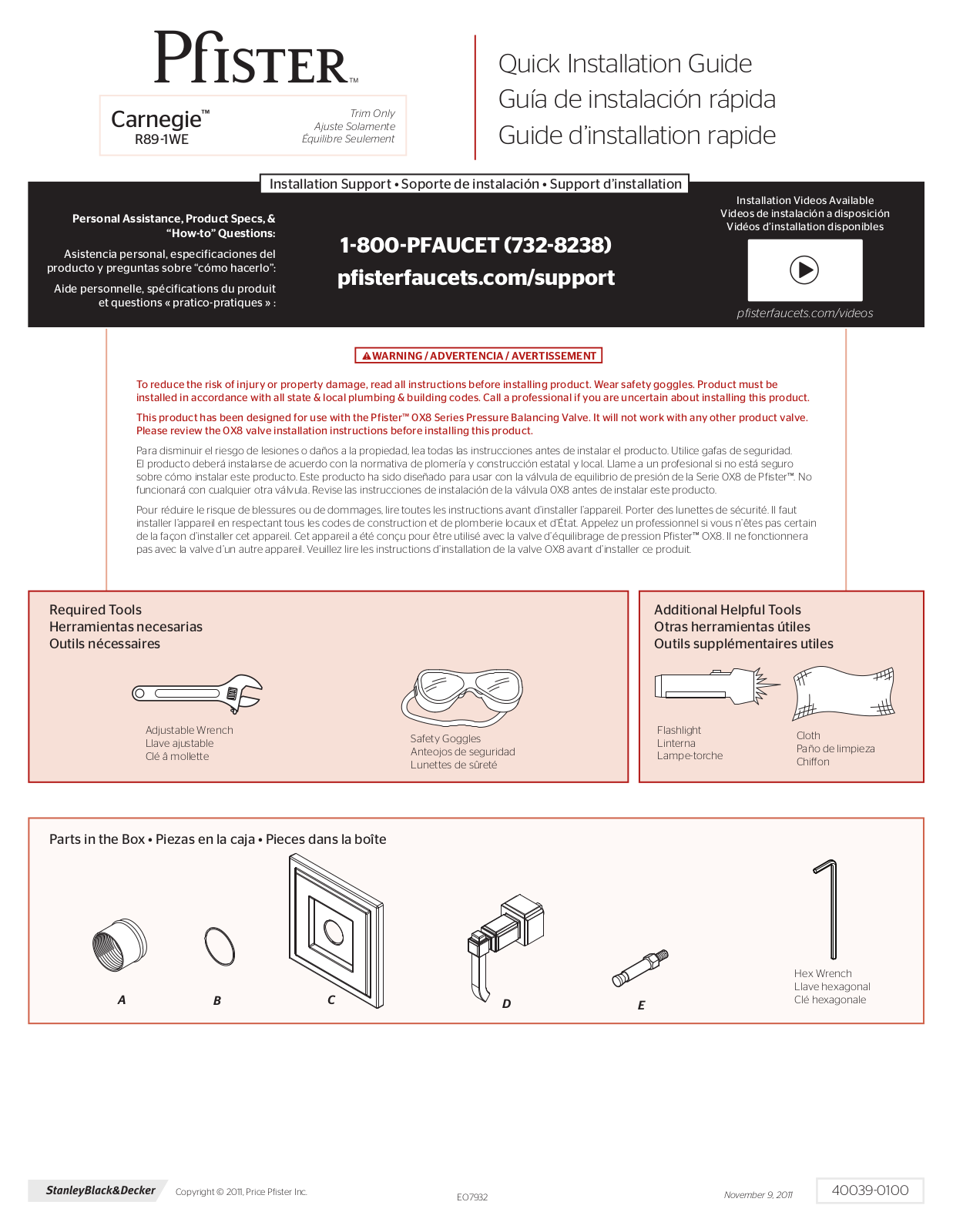 Pfister R89-1WEK User Manual