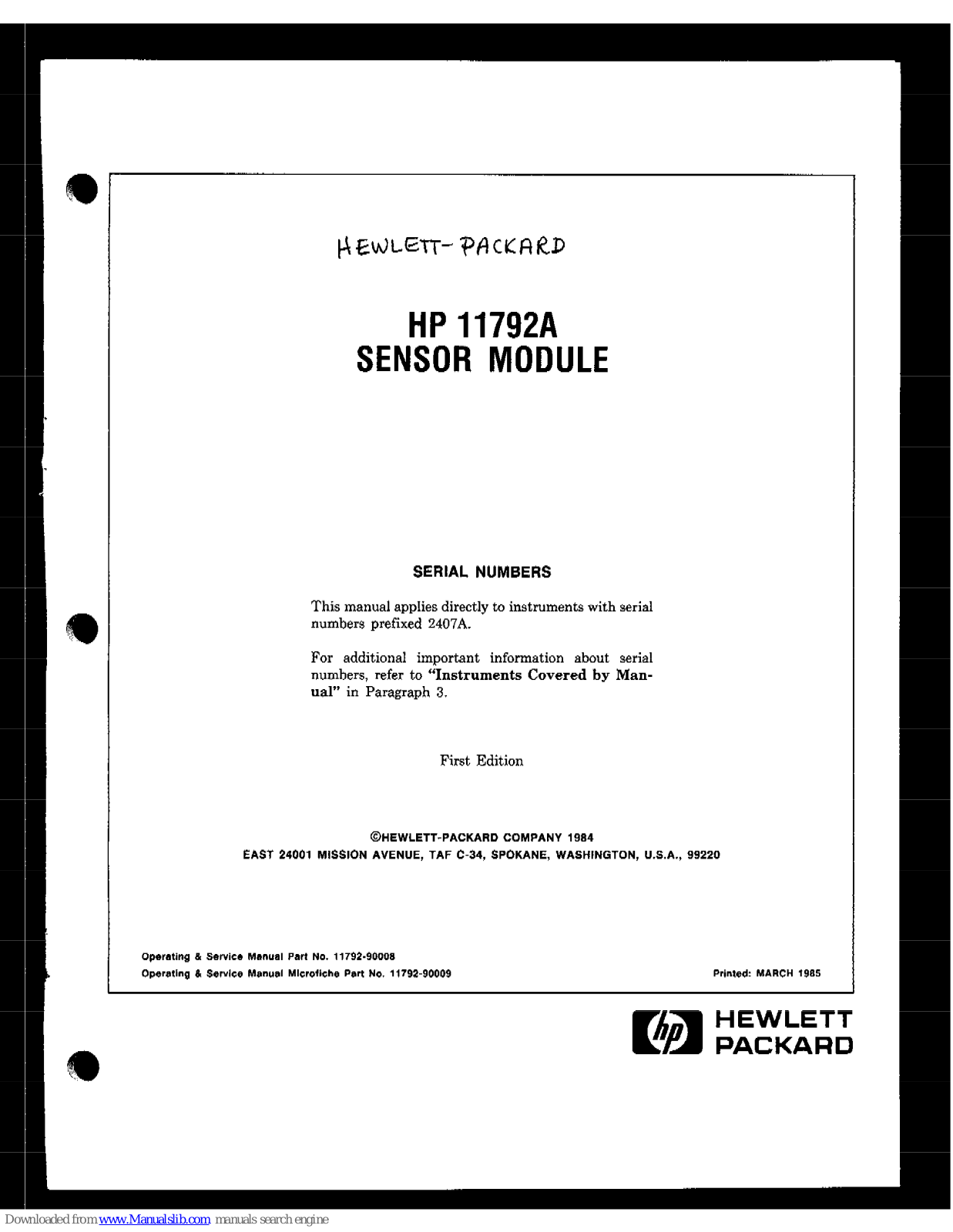 HP 11792A User Manual