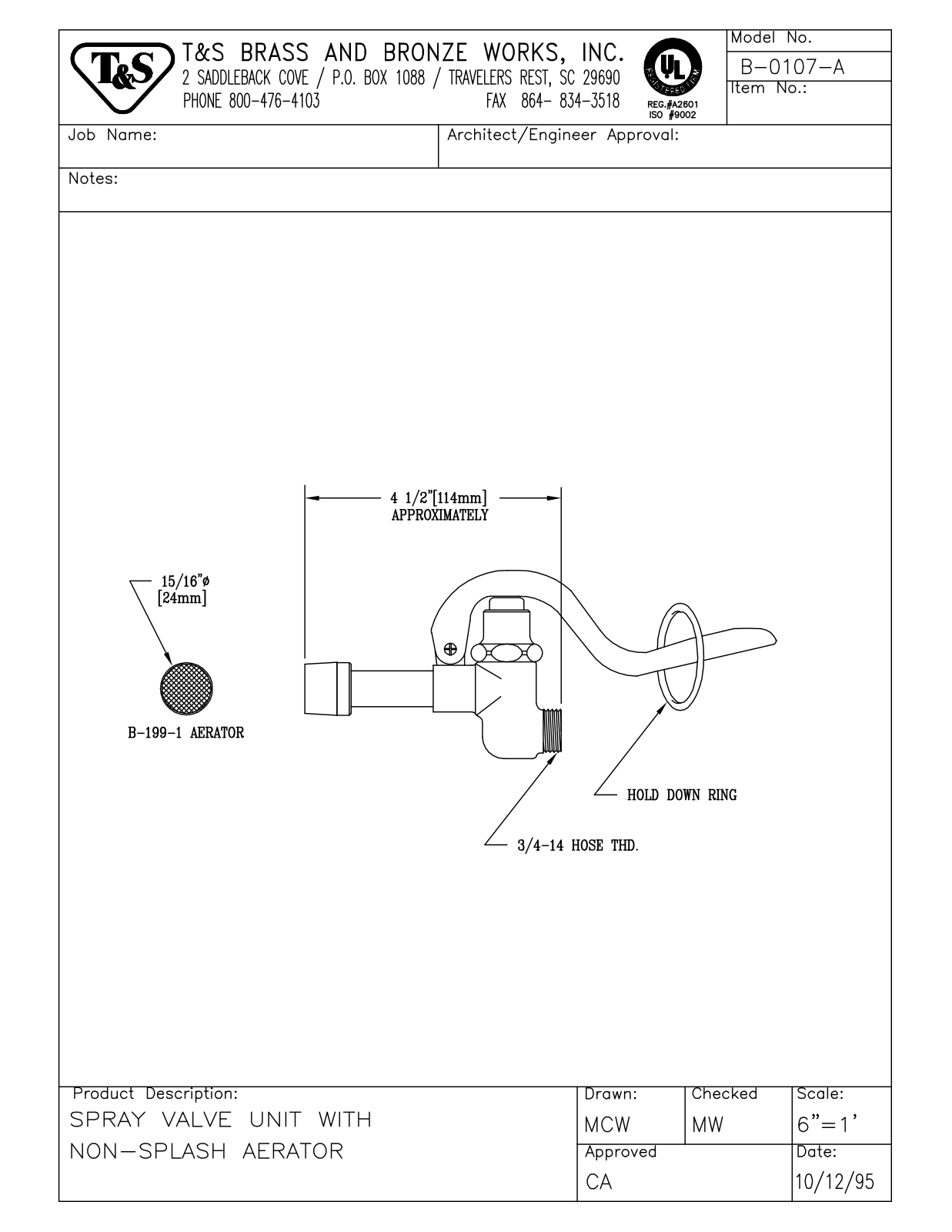 T&S Brass B-0107-A User Manual