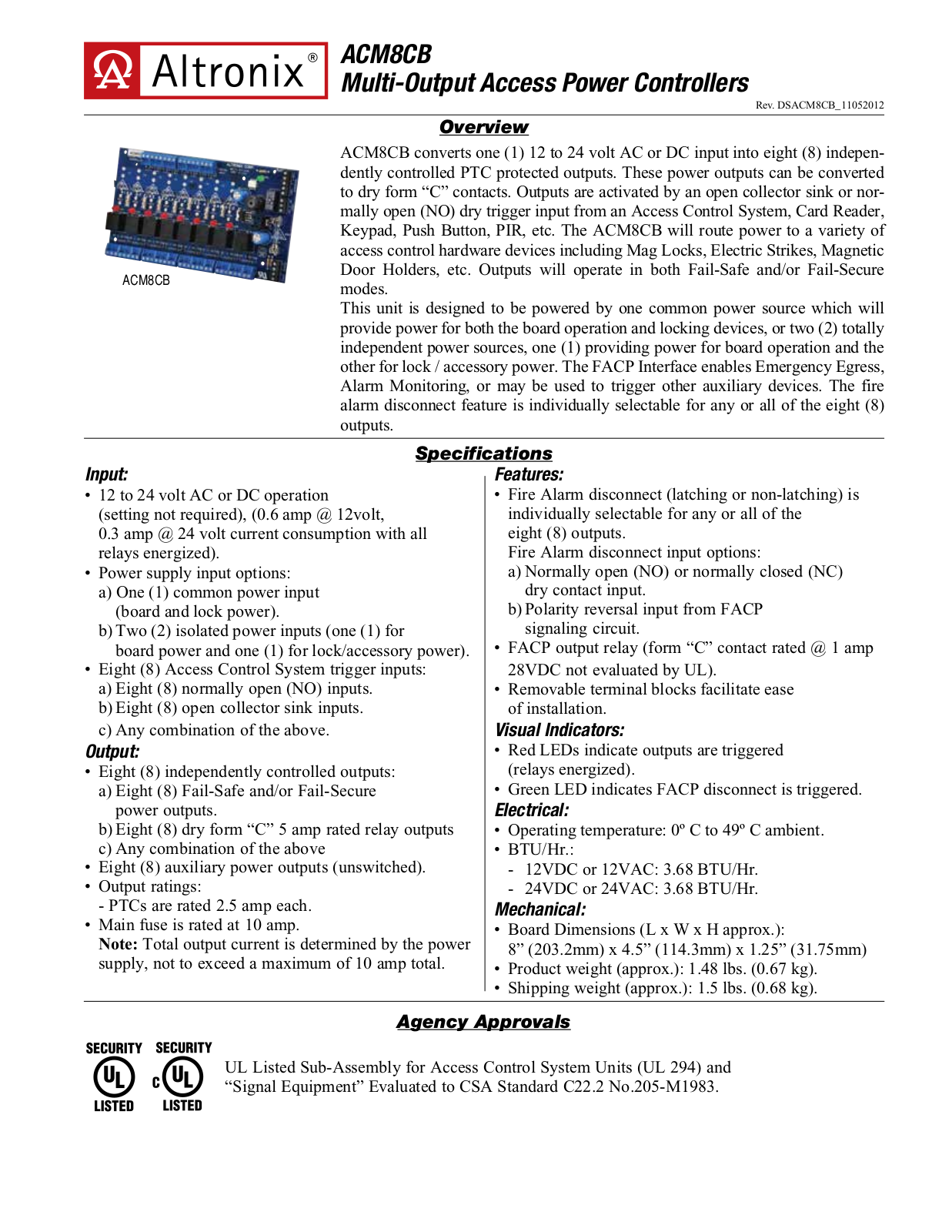 Altronix ACM8CB Data Sheet