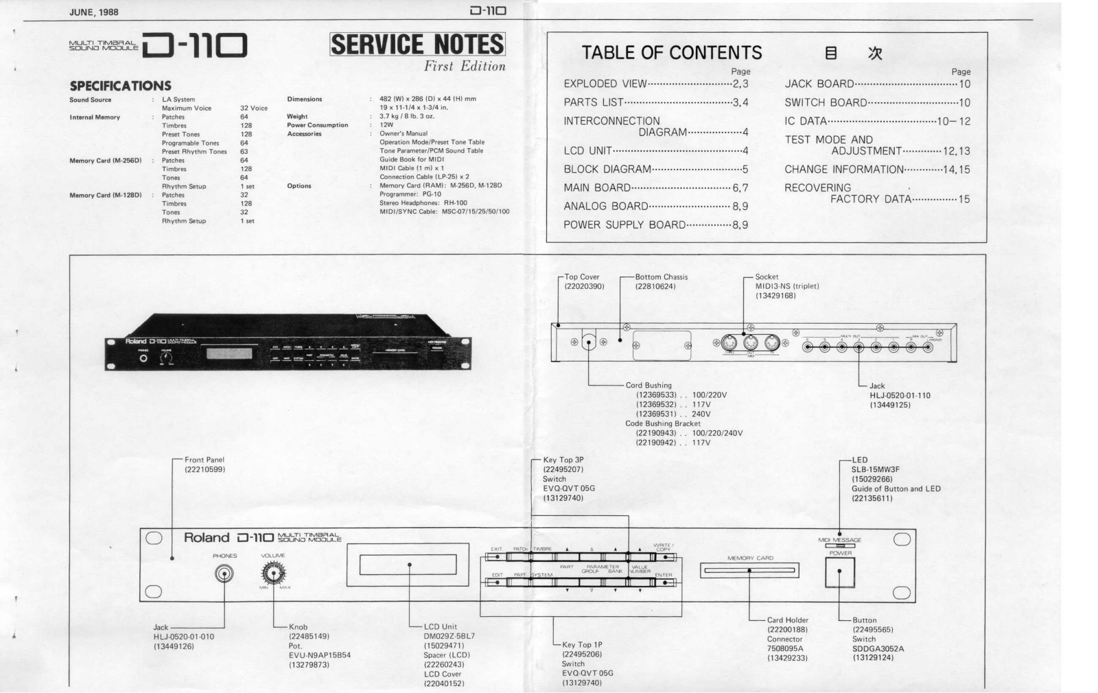 Roland D-110 Service Notes