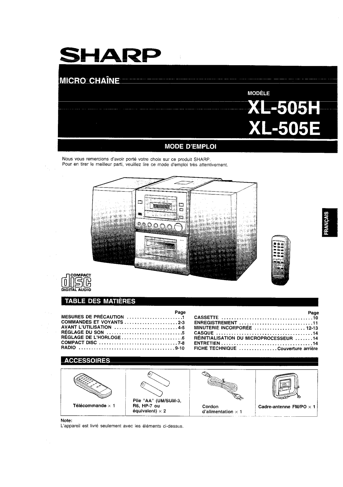 Sharp XL-505H, XL-505E User Manual