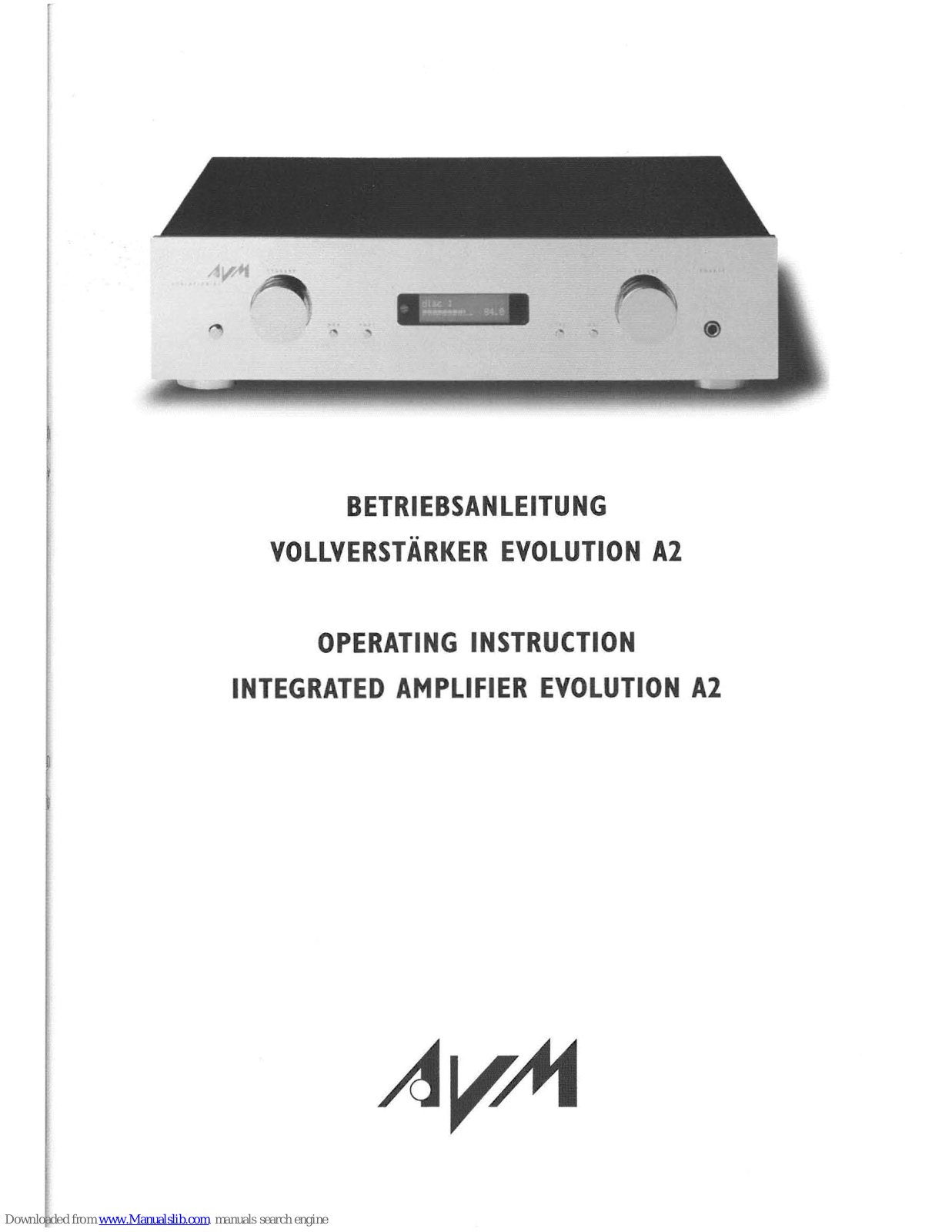 AVM EVOLUTION A2 Operating Instructions Manual - ManualMachine.com