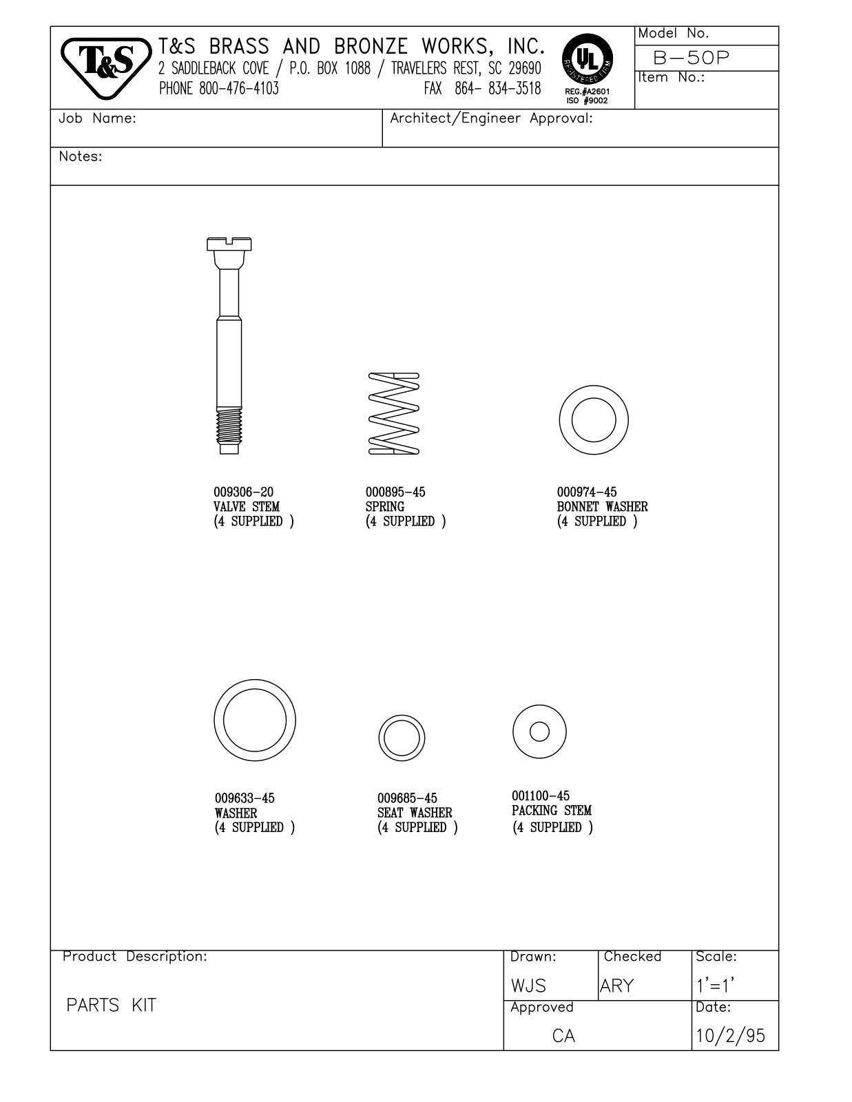 T & S Brass & Bronze Works B-50P Part Manual