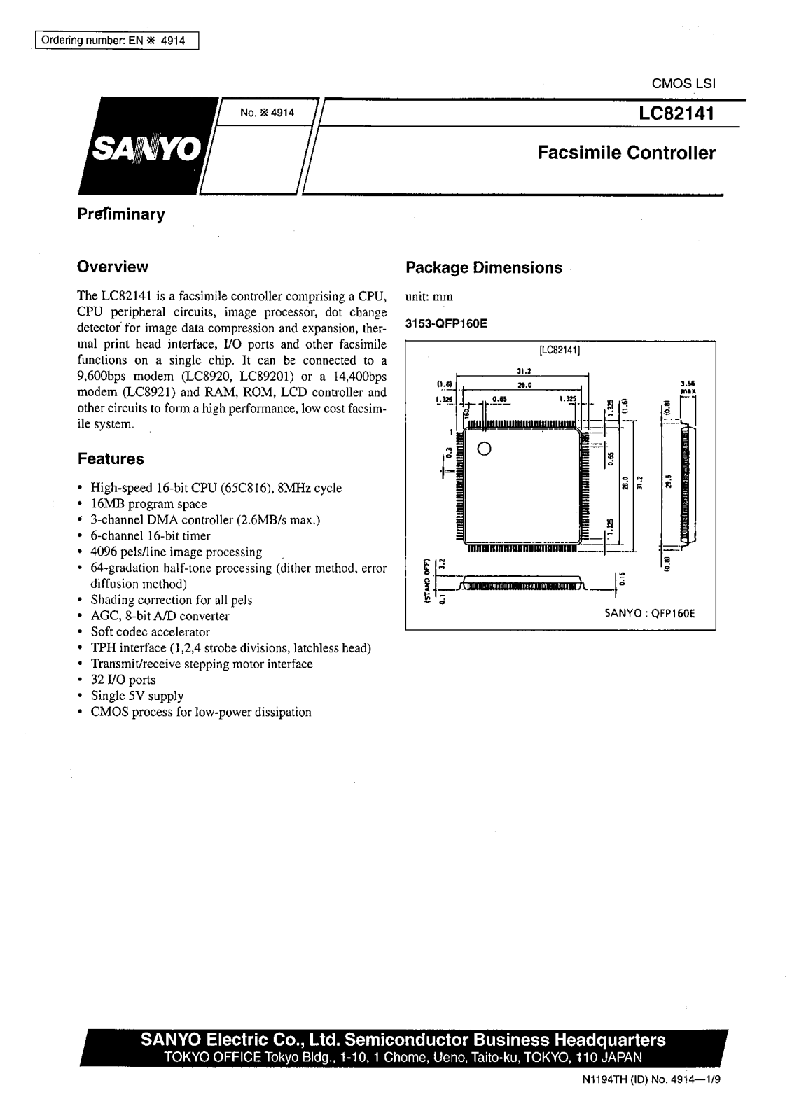 SANYO LC82141 Datasheet