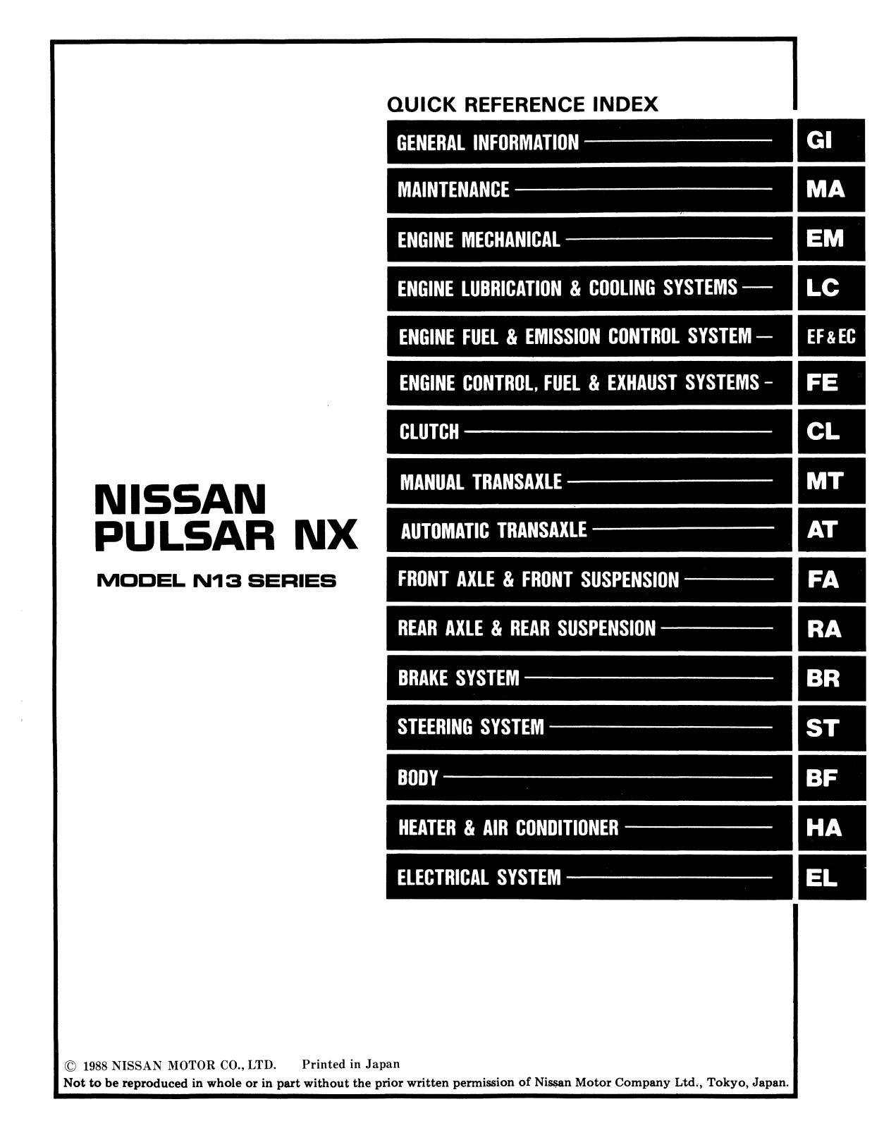 Nissan Pulsar N13 1987, Pulsar N13 1988, Pulsar N13 1989 User Manual
