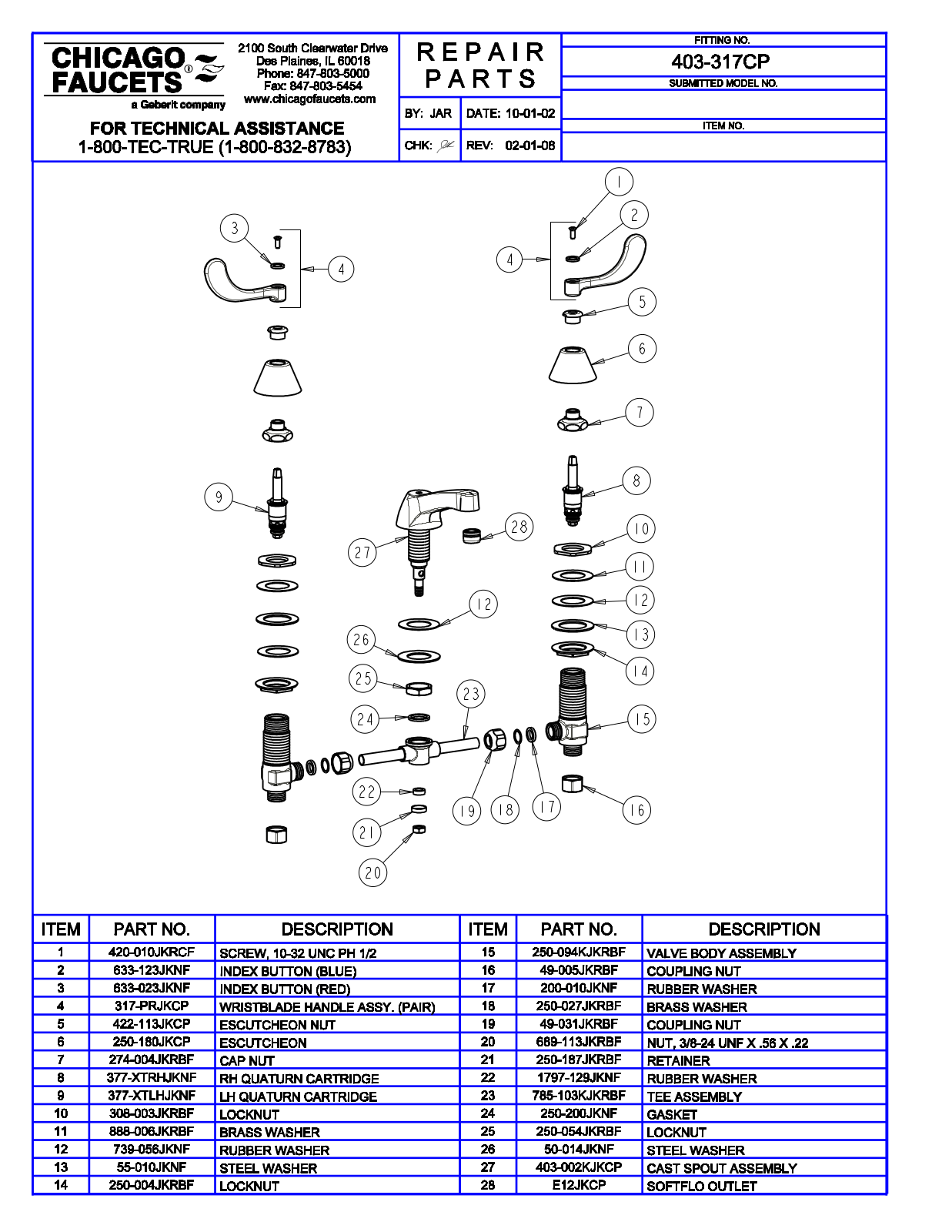 Chicago Faucet 403-317CP Parts List