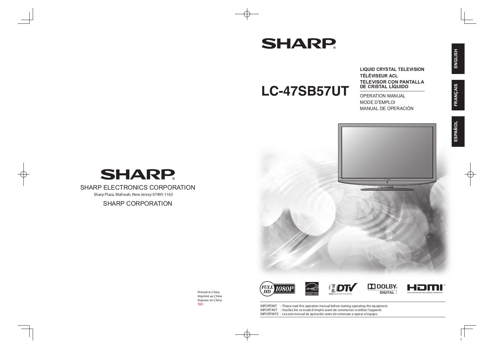 Sharp LC 47SB57UT User Manual