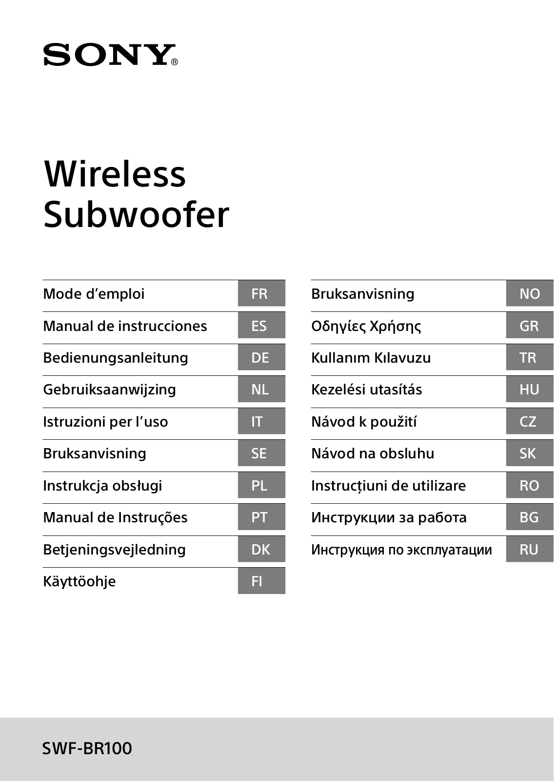 Sony SWF-BR100 User Manual