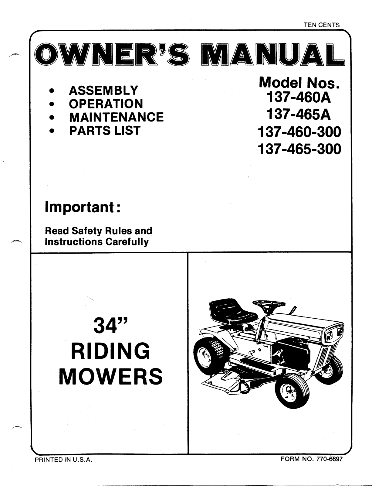 Bolens 137-460A, 137-645-300, 137-460-300 User Manual