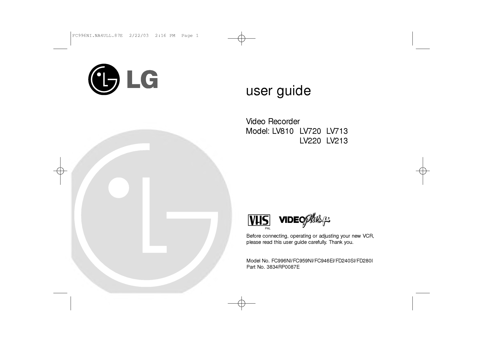 LG LV213 Manual