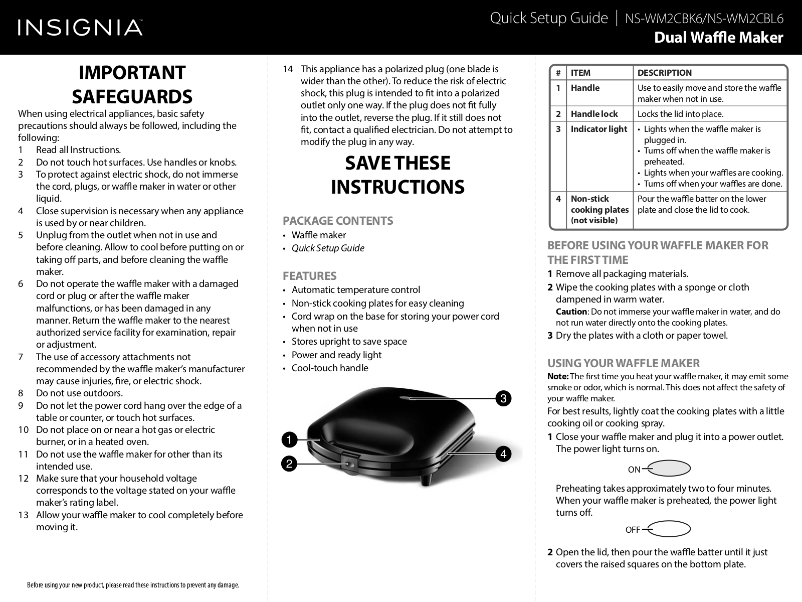 Insignia NS-WM2CBK6, NS-WM2CBL6 Quick Setup Manual