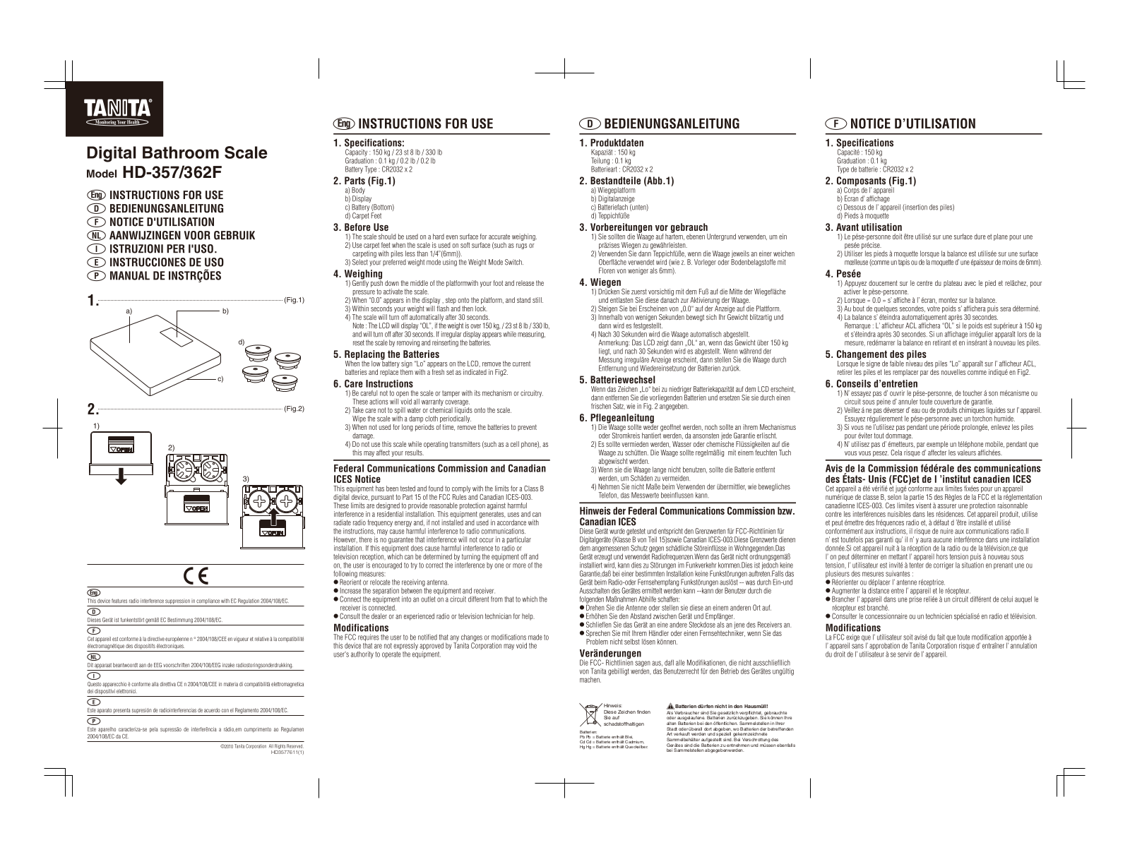 Tanita HD-362F Owner's Manual