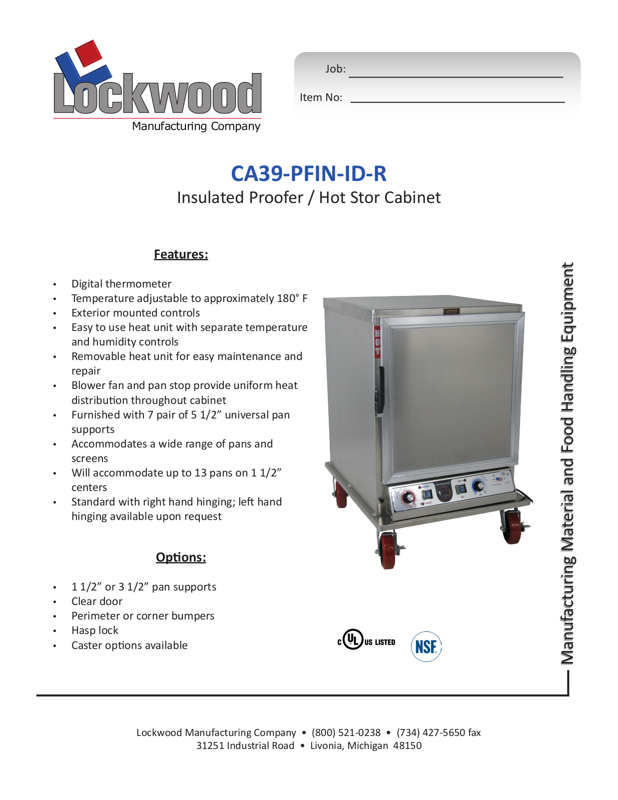 Lockwood CA39-PFIN-ID-R Specifications