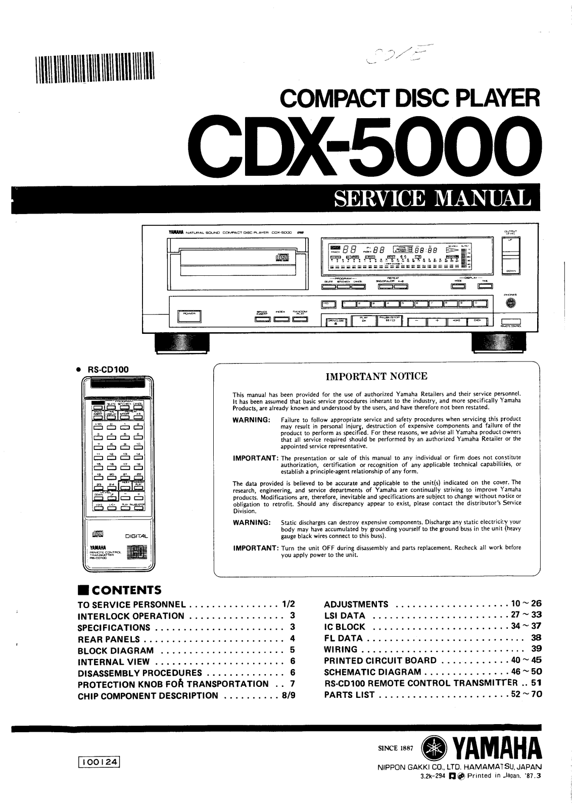 Yamaha CDX-5000 Service Manual