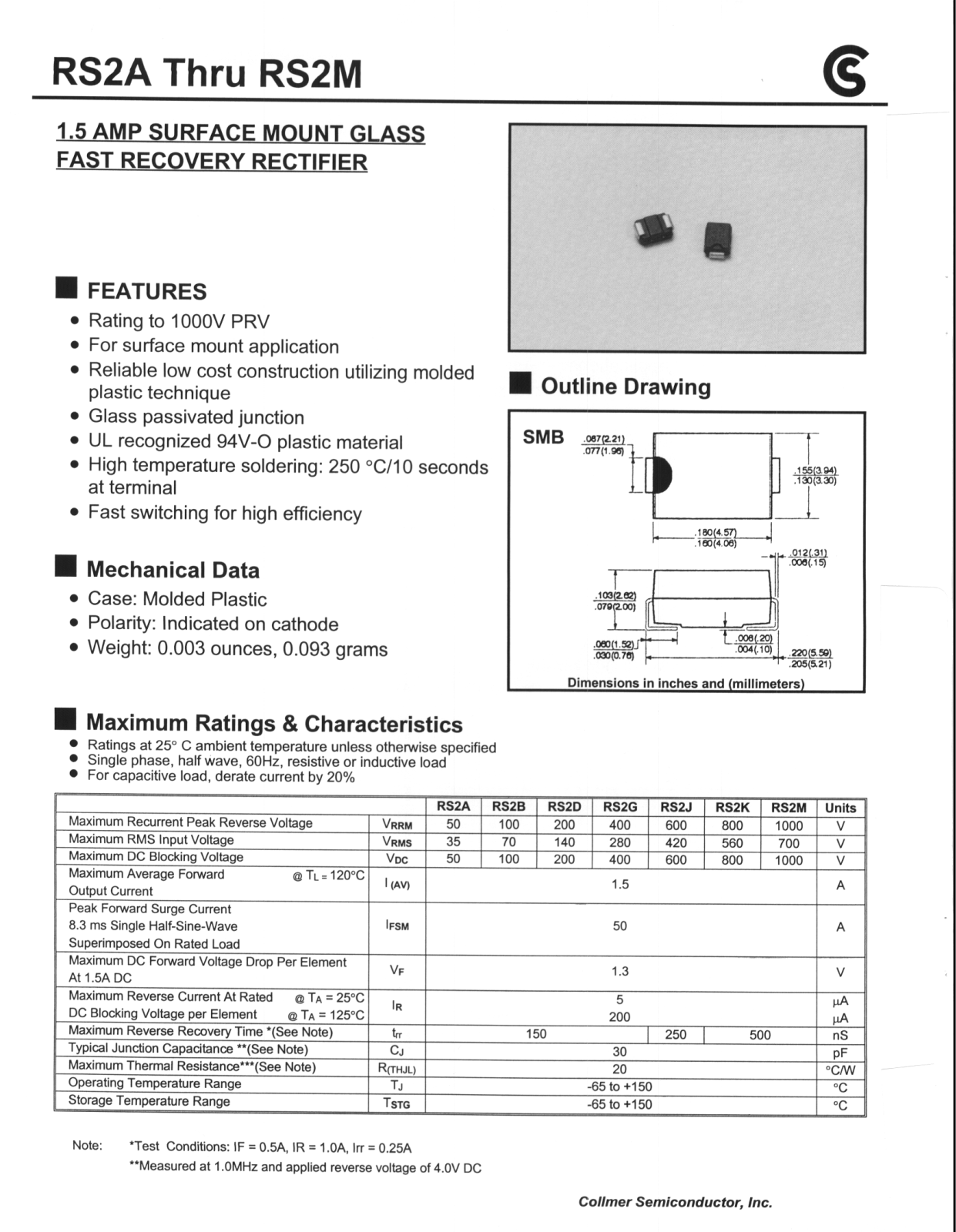 CALLMER RS2A, RS2B, RS2G, RS2J, RS2D Datasheet