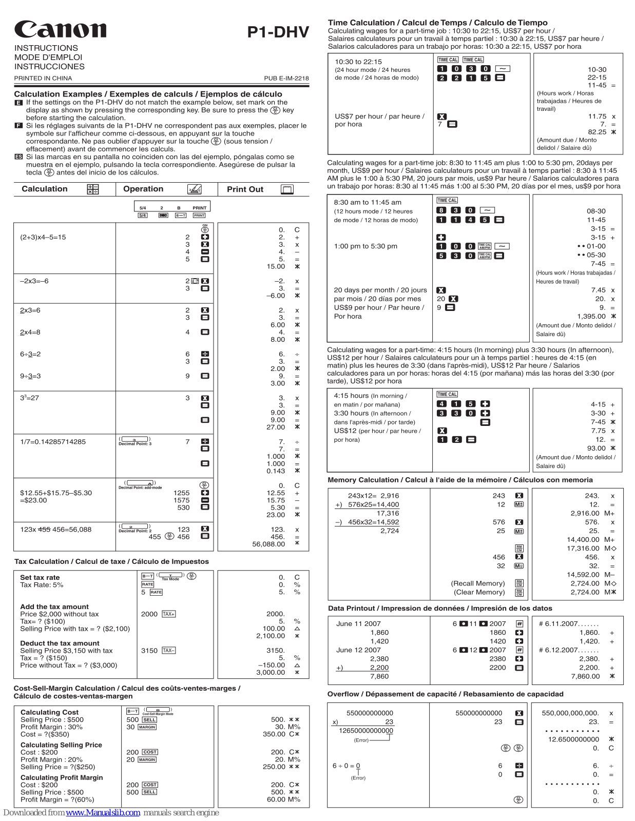 Canon P1-DHV Instructions Manual