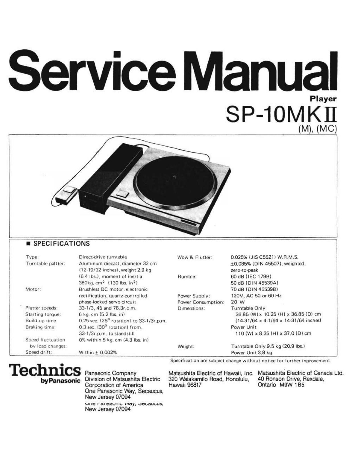 Panasonic SP-10MKII User Manual