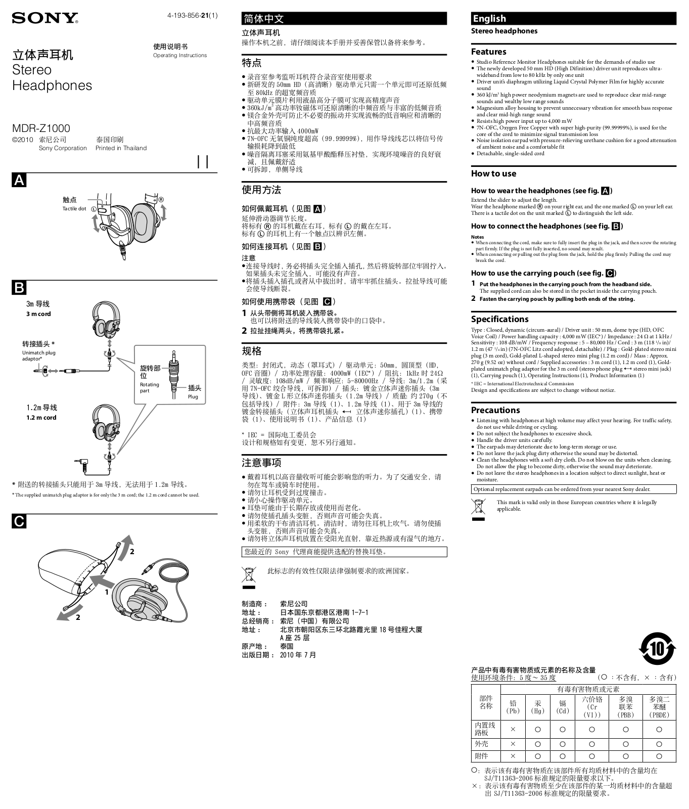 SONY MDR-Z1000 User Manual