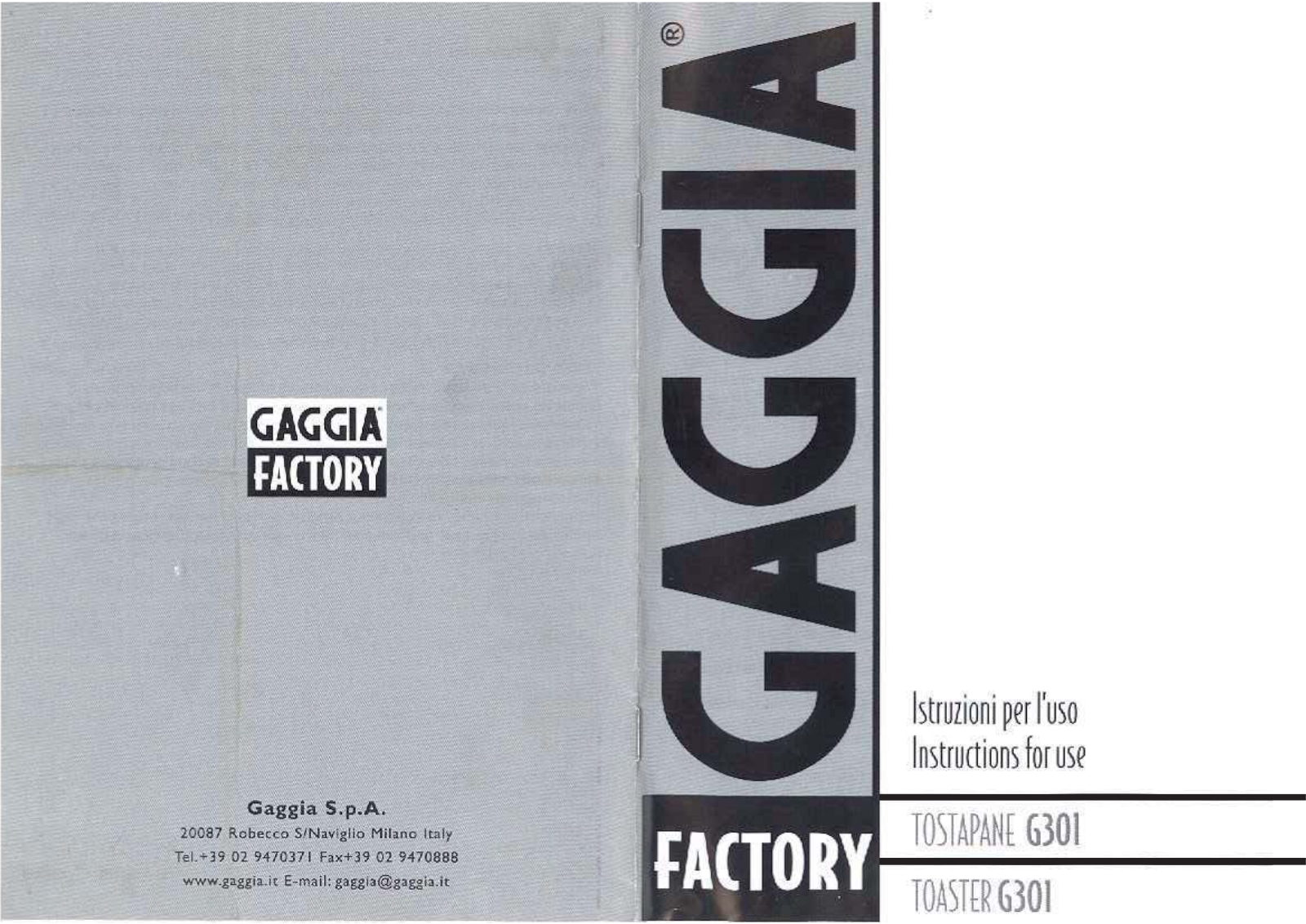 Gaggia G301 User Manual