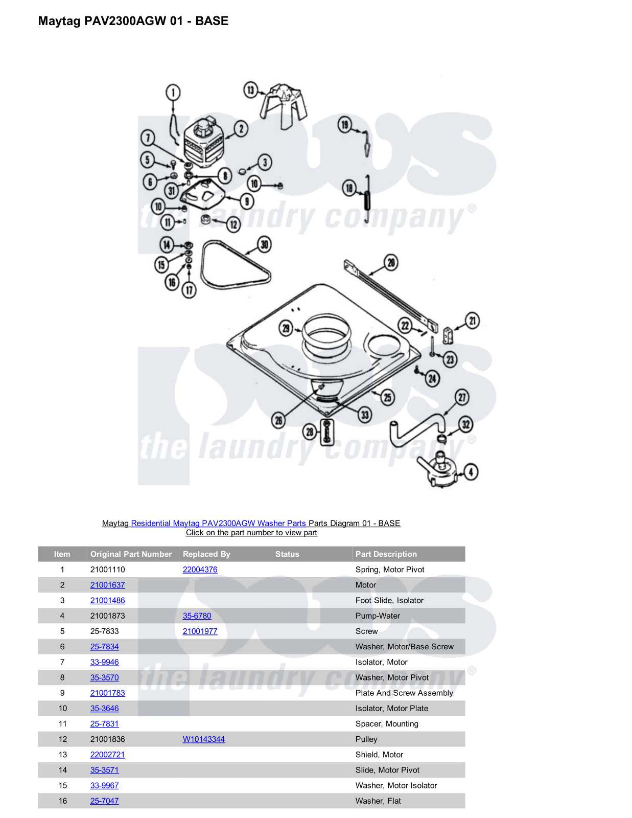 Maytag PAV2300AGW Parts Diagram