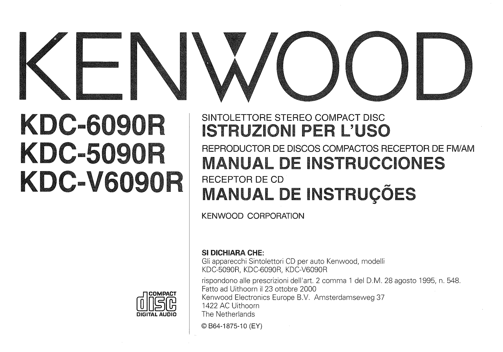 Kenwood KDC-V6090R, KDC-5090R Owner's Manual