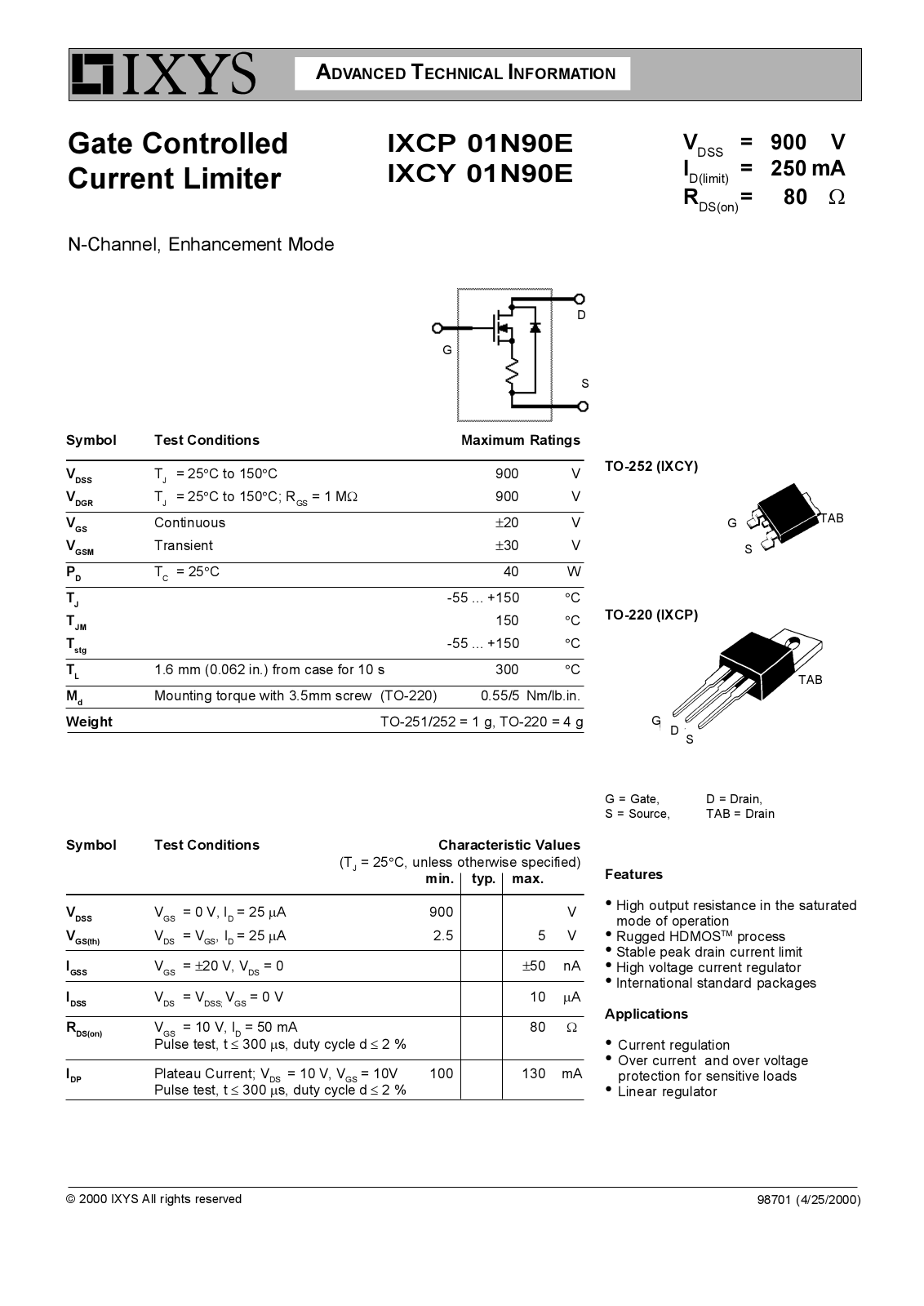 IXYS IXCP01N90E, IXCY01N90E Datasheet