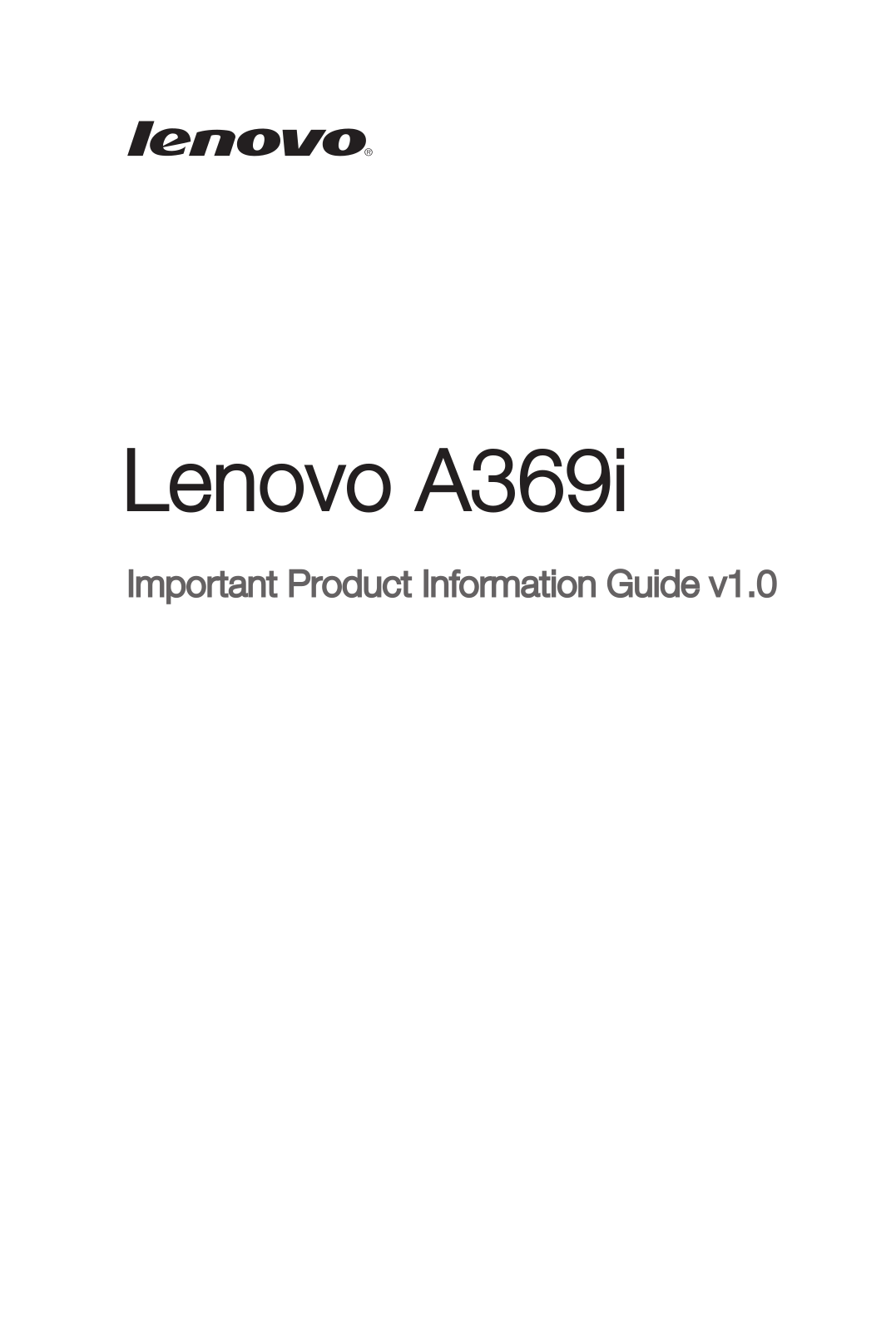 Lenovo A369i Important Product Information Guide