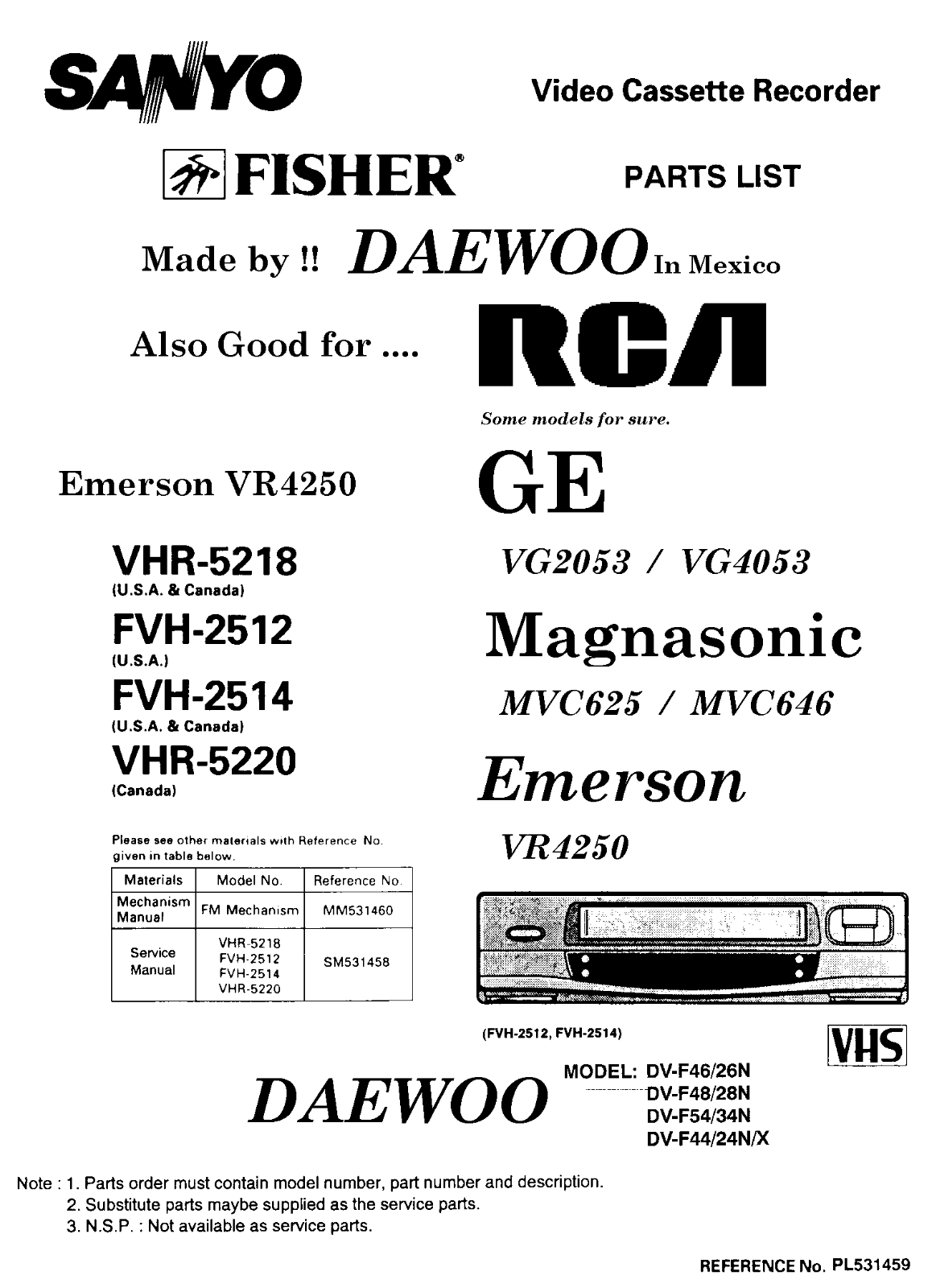 DAEWOO DV-F46N, DV-F26N, DV-F48N, DV-F28N, DV-F54N Service Manual