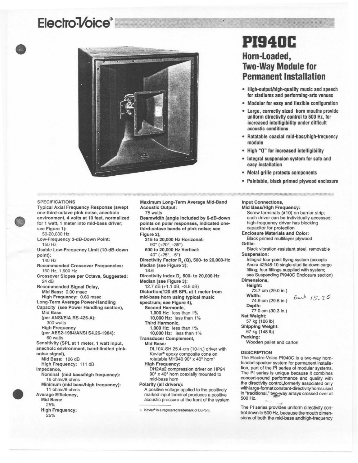 Electro-voice PI940C DATASHEET