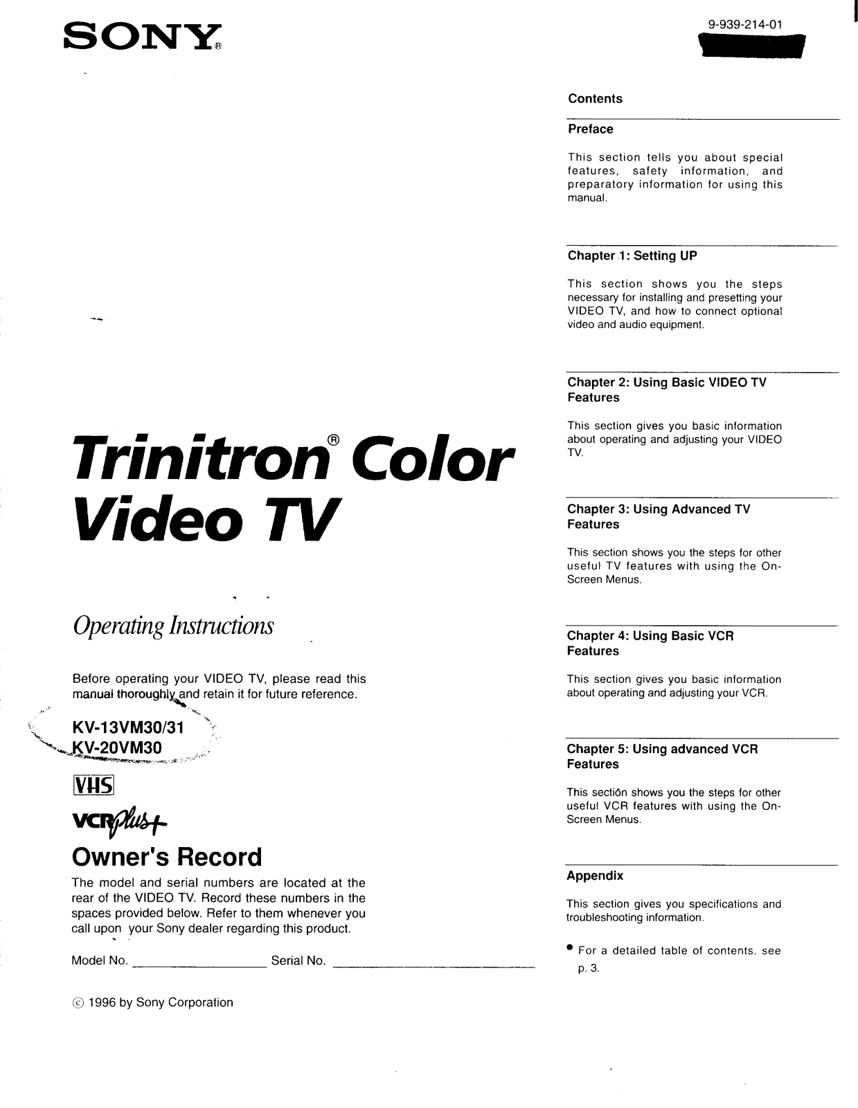 Sony kv-13vm31, kv-20vm30 Operating Manual