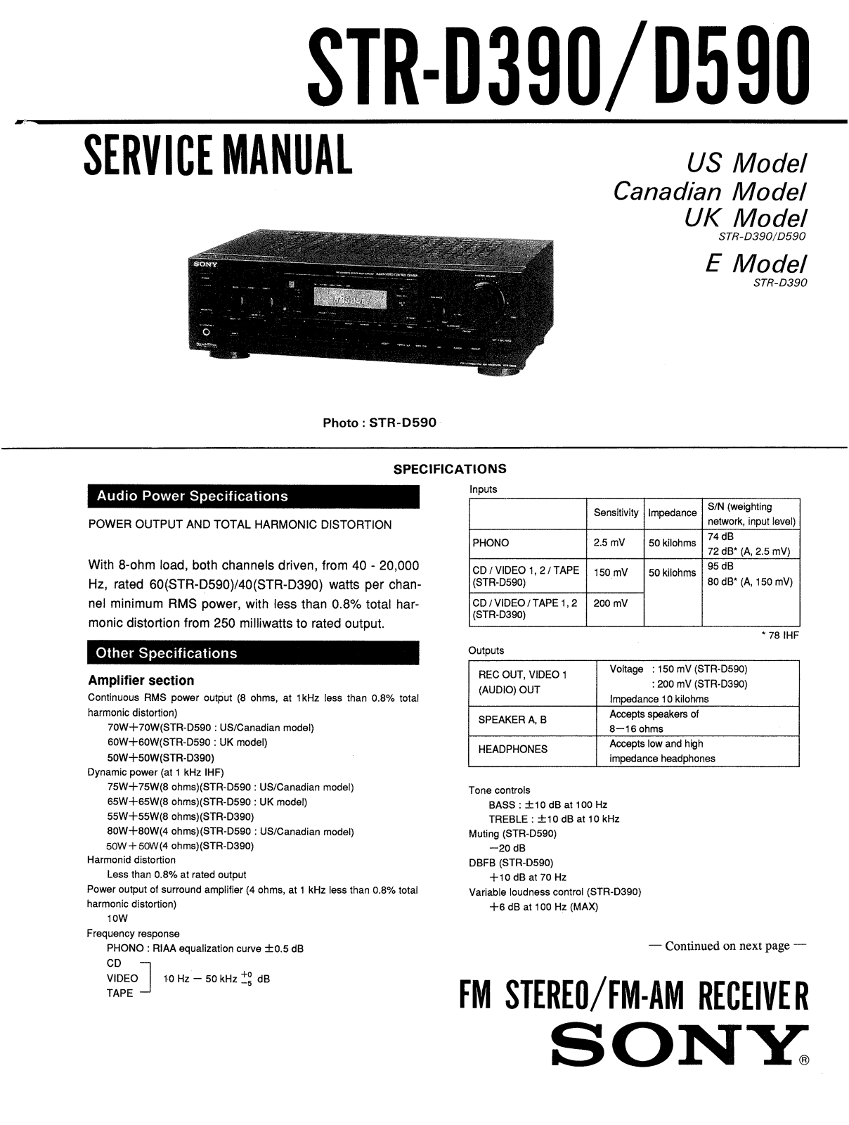 Sony STRD-390, STRD-590 Service manual