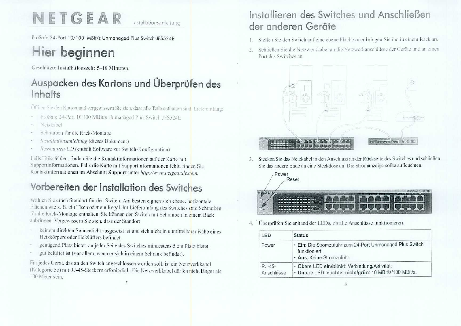 NETGEAR JFS524E Installation manual