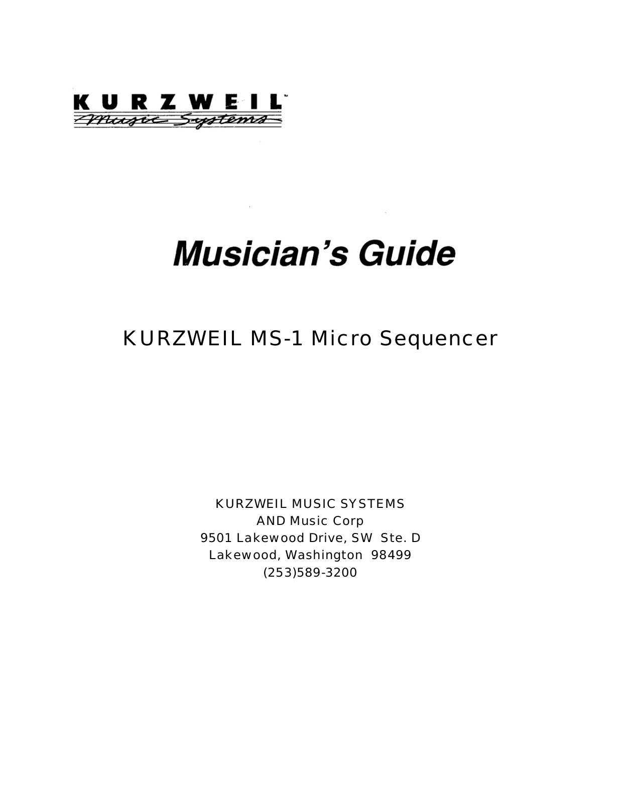 Kurzweil Music Systems MS-1 User Manual